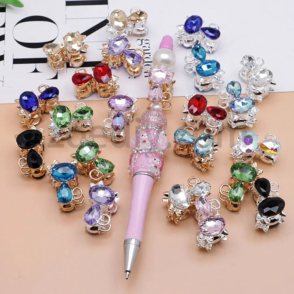 FS4847-Crystal Diamond Cat Alloy Beads Fit For Beadable Pens Zoe's DIY Shop
