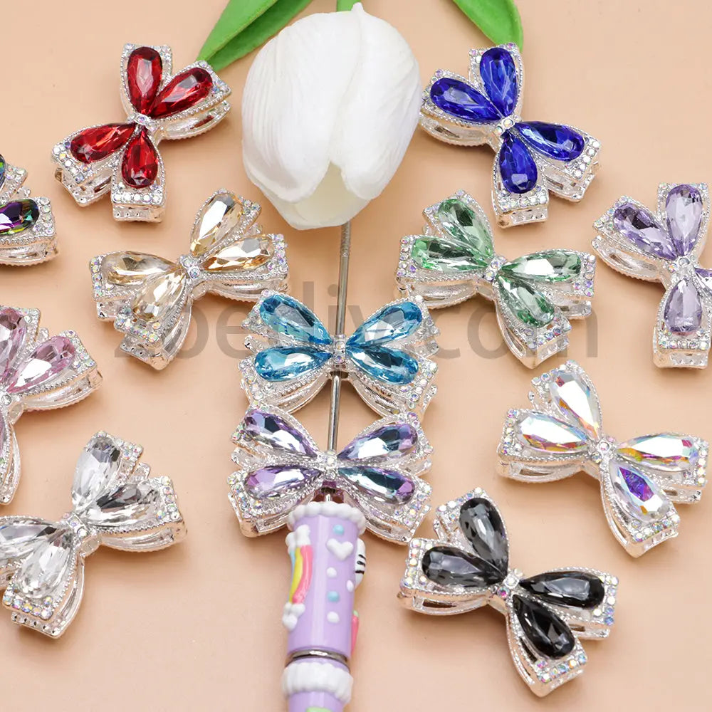 FS4850- Crystal Diamond Bows Metal Beads Fit For Beadable Pens Zoe's DIY Shop