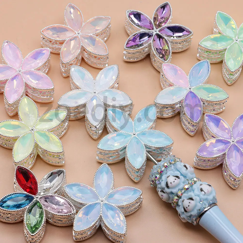 FS4851-Crystal Diamond Flower Metal Beads Fit For Beadable Pens Zoe's DIY Shop