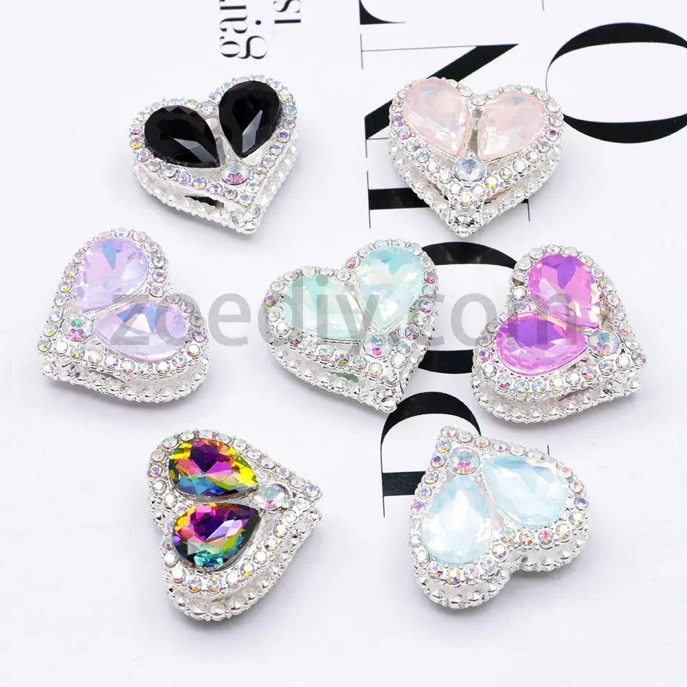 FS4852-Double Sided Heart Crystal Diamond Metal Beads Fit For Beadable Pens Zoe's DIY Shop