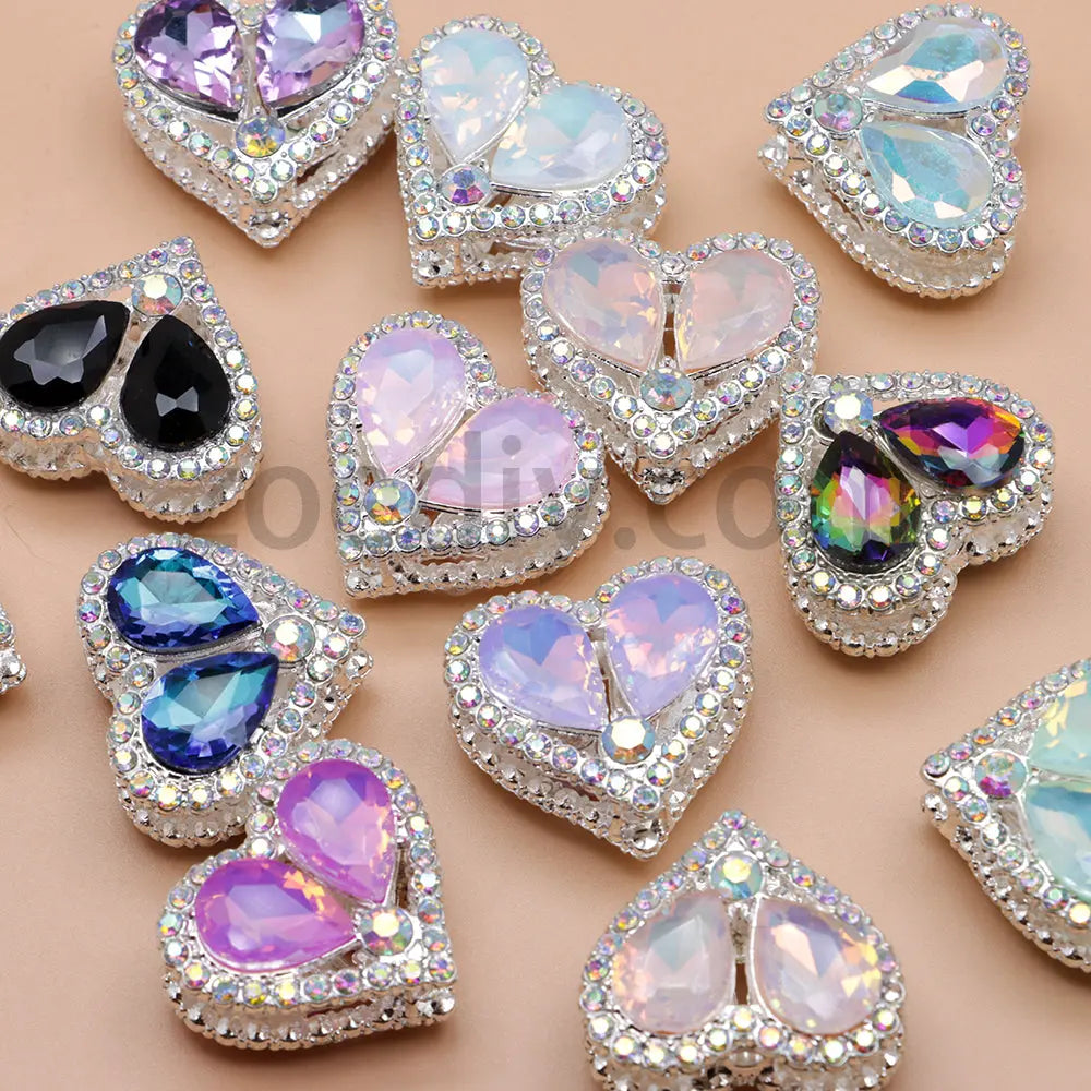 FS4852-Double Sided Heart Crystal Diamond Metal Beads Fit For Beadable Pens Zoe's DIY Shop