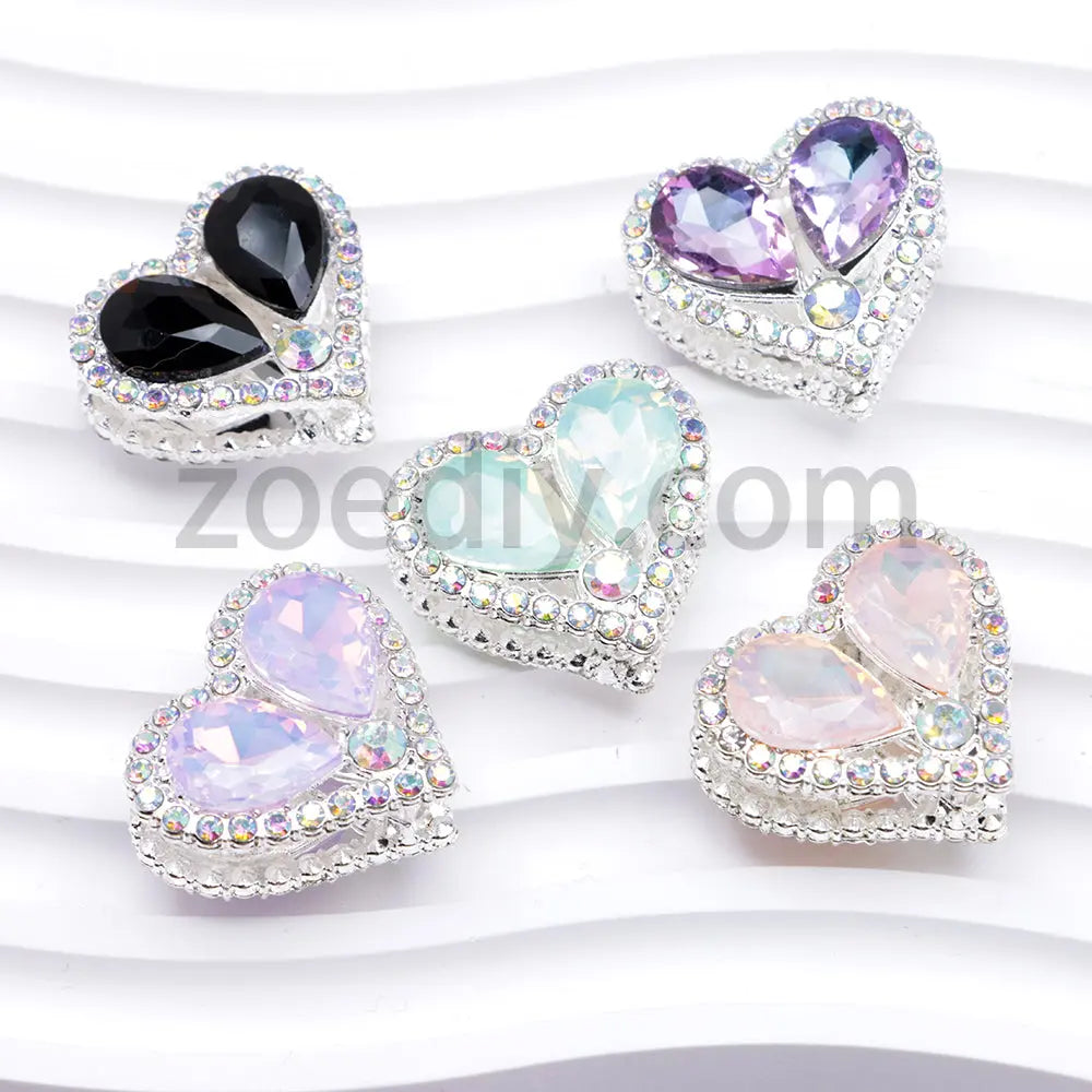 FS4852-Double Sided Heart Crystal Diamond Metal Beads Fit For Beadable Pens Zoe's DIY Shop