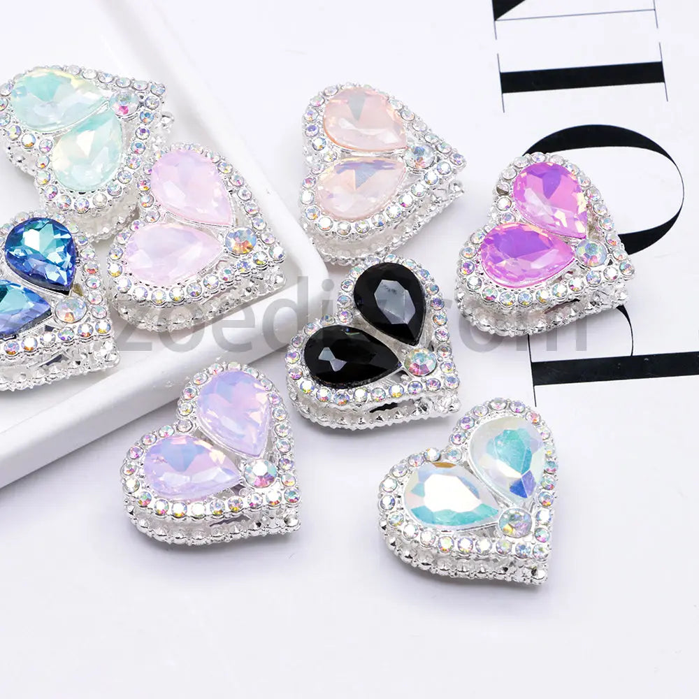 FS4852-Double Sided Heart Crystal Diamond Metal Beads Fit For Beadable Pens Zoe's DIY Shop