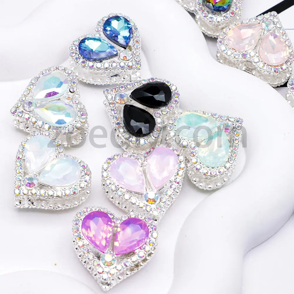 FS4852-Double Sided Heart Crystal Diamond Metal Beads Fit For Beadable Pens Zoe's DIY Shop