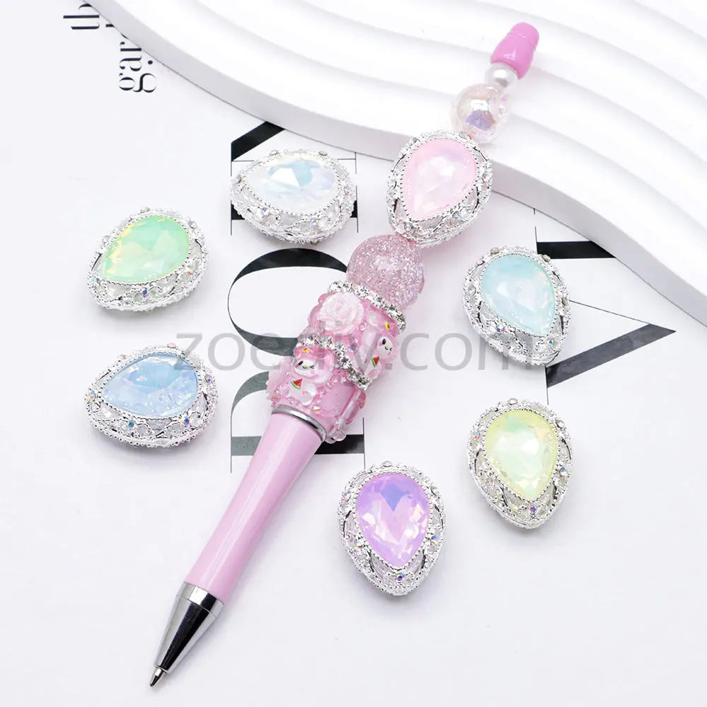 FS4853-5 Pieces Water Drop Shaped Double Sided Crystal Diamond Alloy Beads Fit For Beadable Pens Zoe's DIY Shop