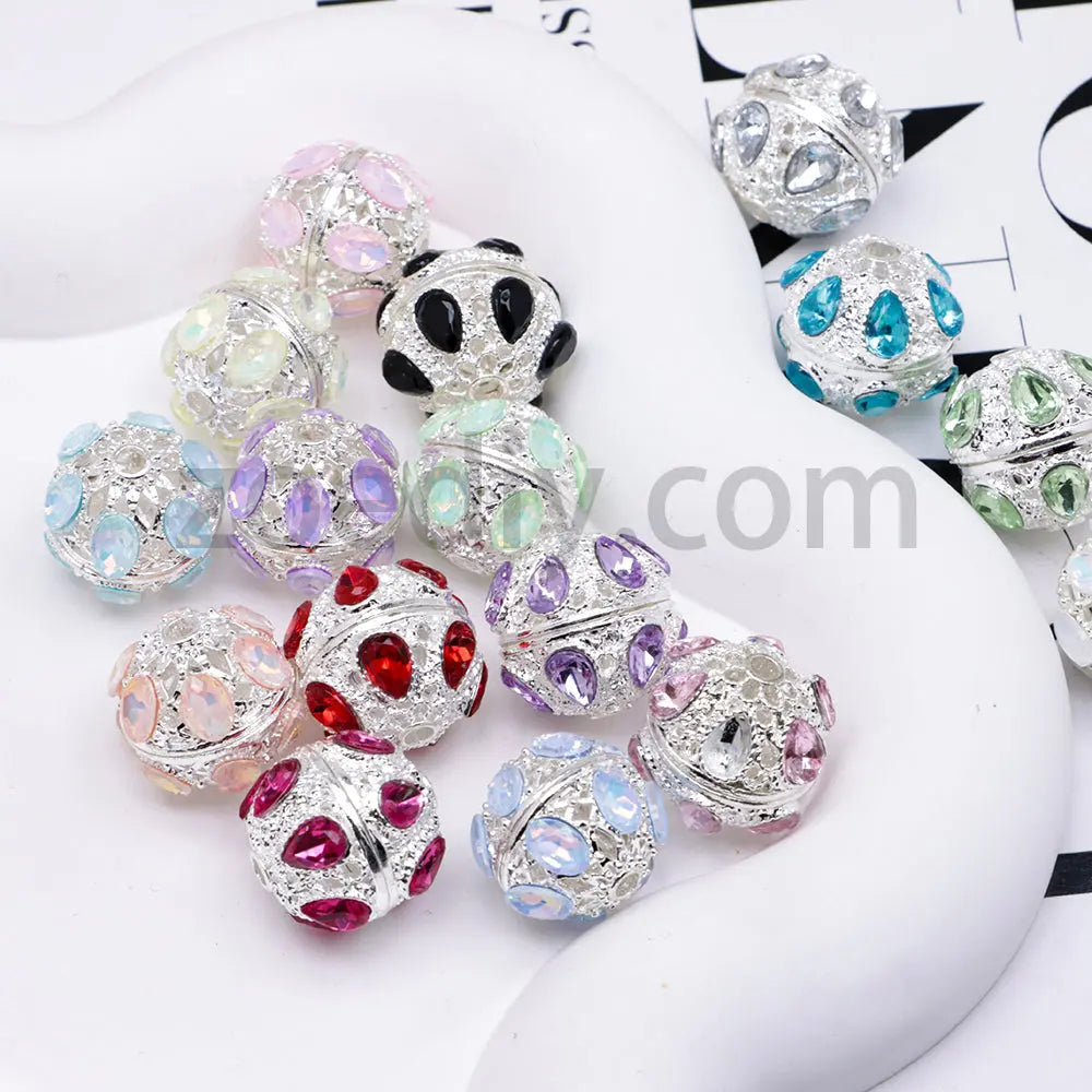FS4856-5 Pieces Crystal Diamond Round Metal Beads Fit For Beadable Pens Zoe's DIY Shop