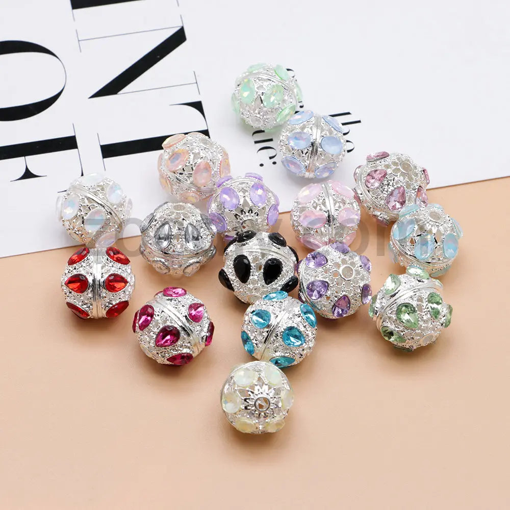 FS4856-5 Pieces Crystal Diamond Round Metal Beads Fit For Beadable Pens Zoe's DIY Shop