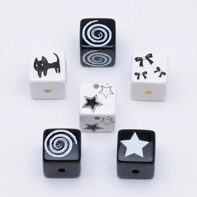 FS5127- 15mm Mixed Black And White Cubes Beads Zoe's DIY Shop
