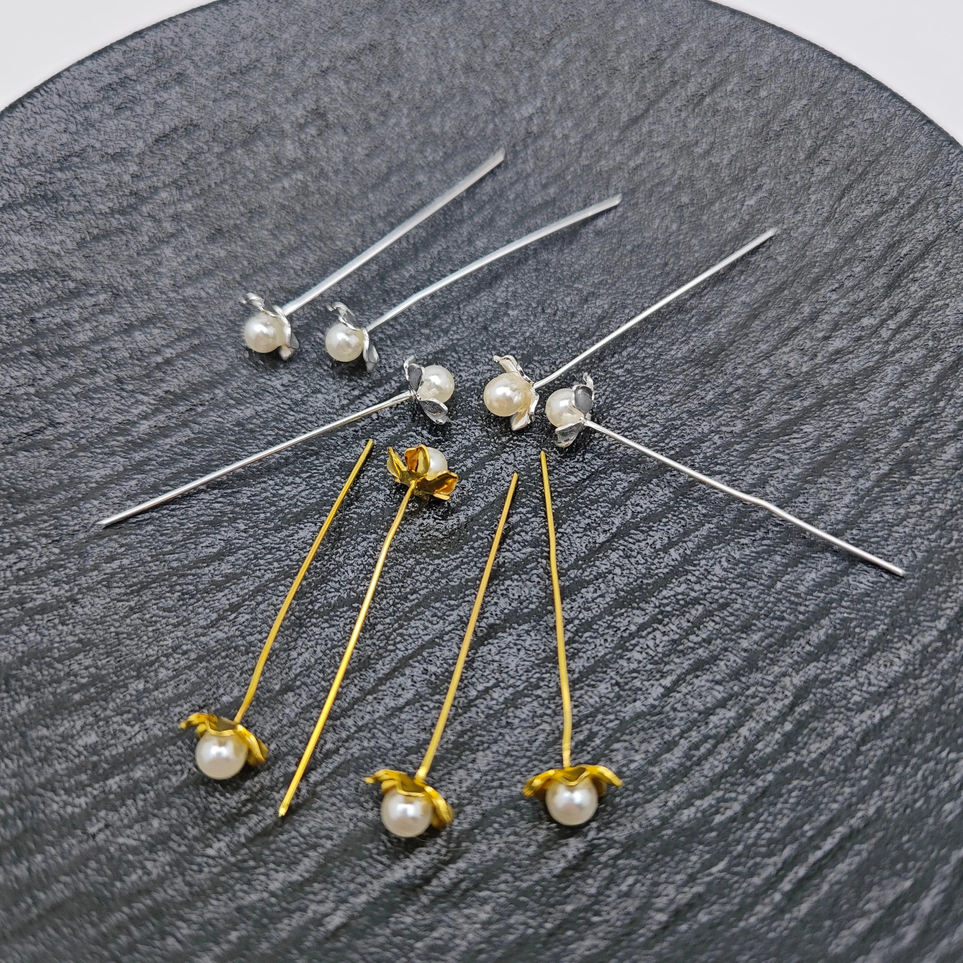 FS5129-45mm Pin With Pearl and Flower , Pin Body long 40mm Zoe's DIY Shop