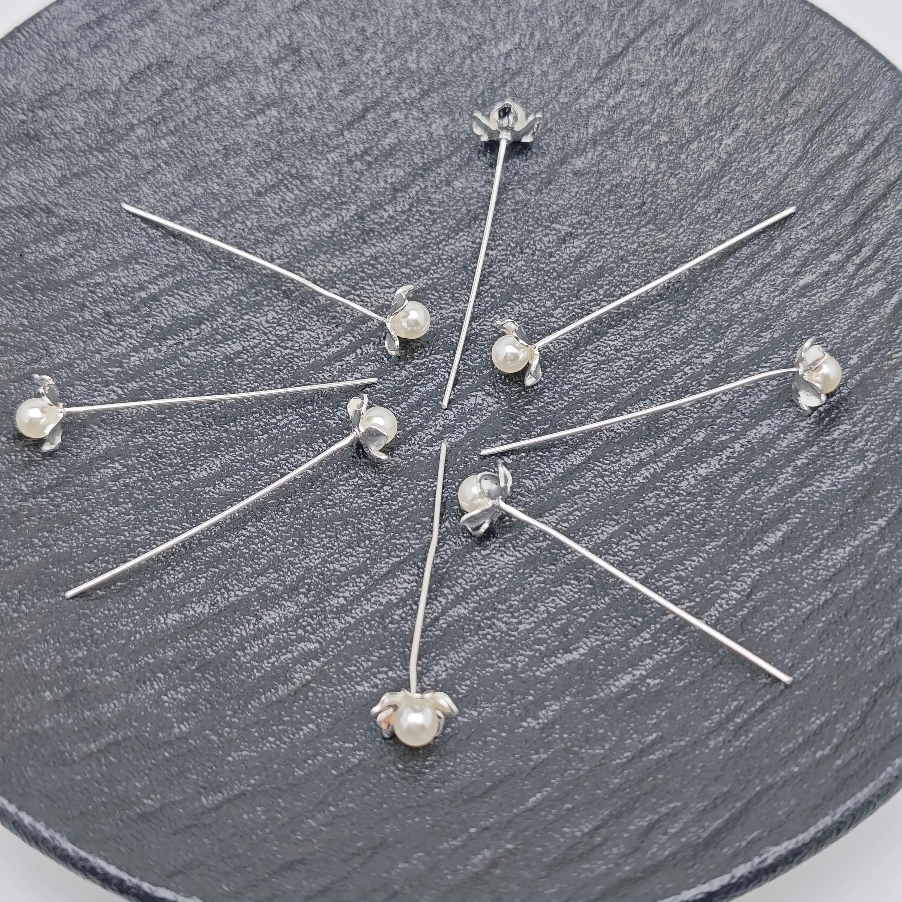 FS5129-45mm Pin With Pearl and Flower , Pin Body long 40mm Zoe's DIY Shop