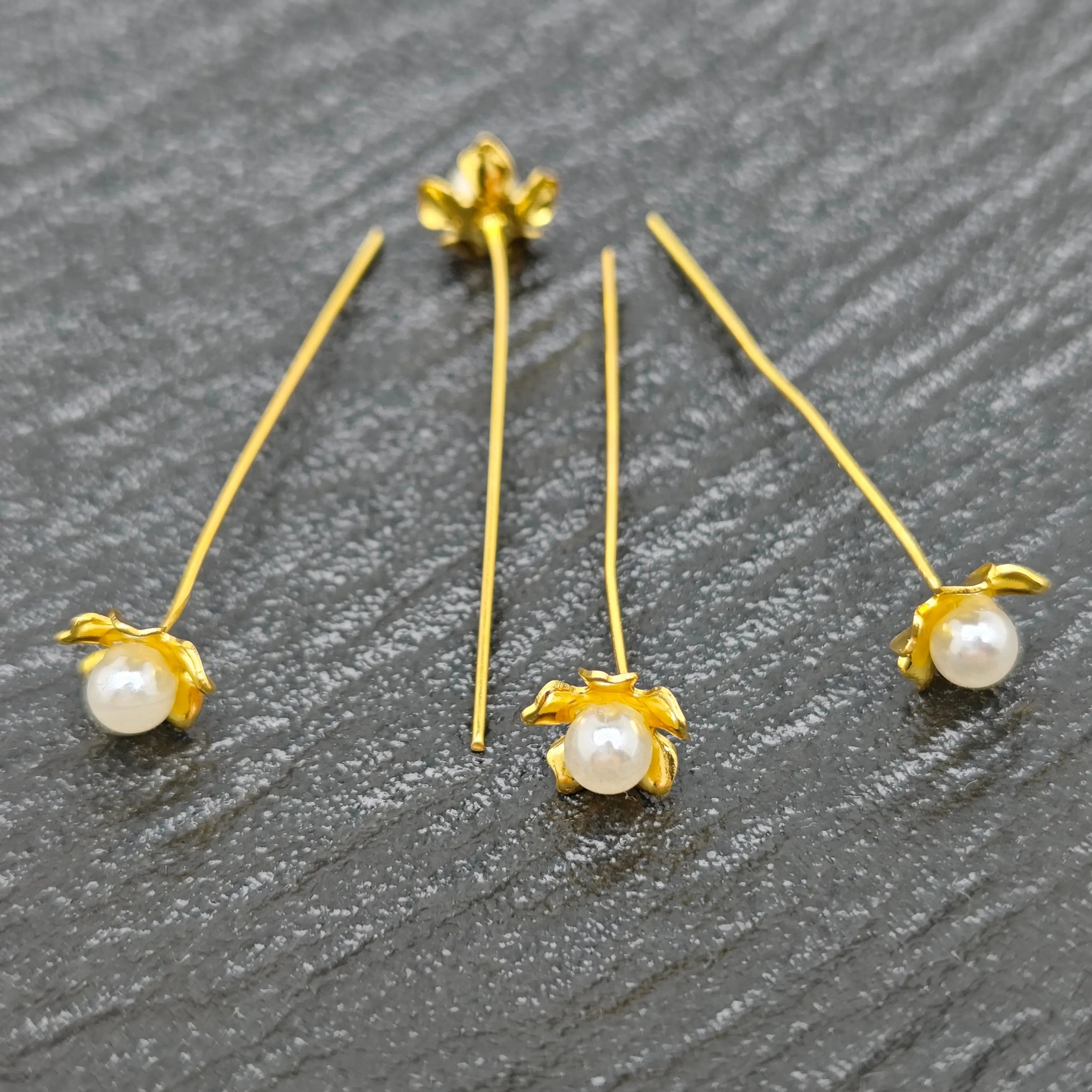 FS5129-45mm Pin With Pearl and Flower , Pin Body long 40mm Zoe's DIY Shop