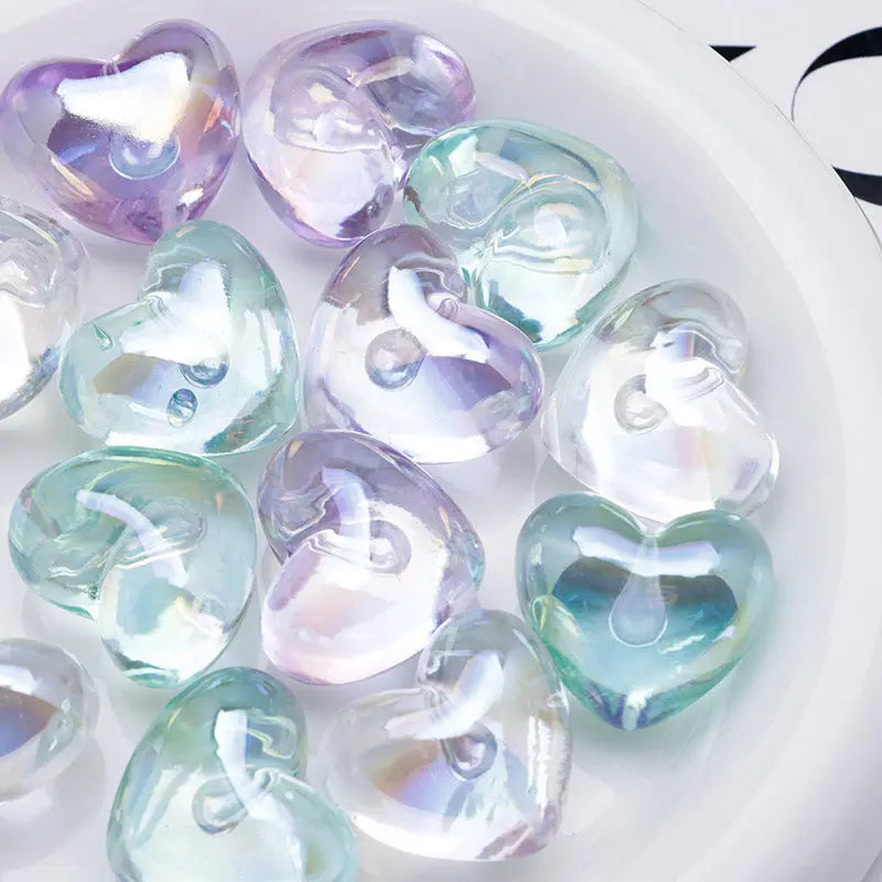 FS5131- Uv Clear Color Heart Pendant Beads Translucent Uv Half-Hole Heart Beads Beads Charms Zoe's DIY Shop