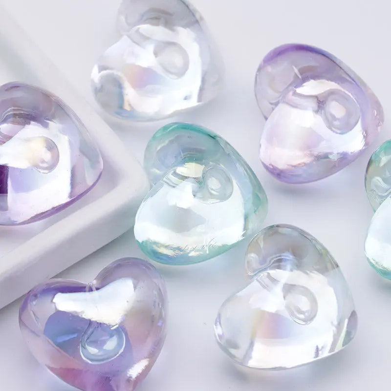 FS5131- Uv Clear Color Heart Pendant Beads Translucent Uv Half-Hole Heart Beads Beads Charms Zoe's DIY Shop