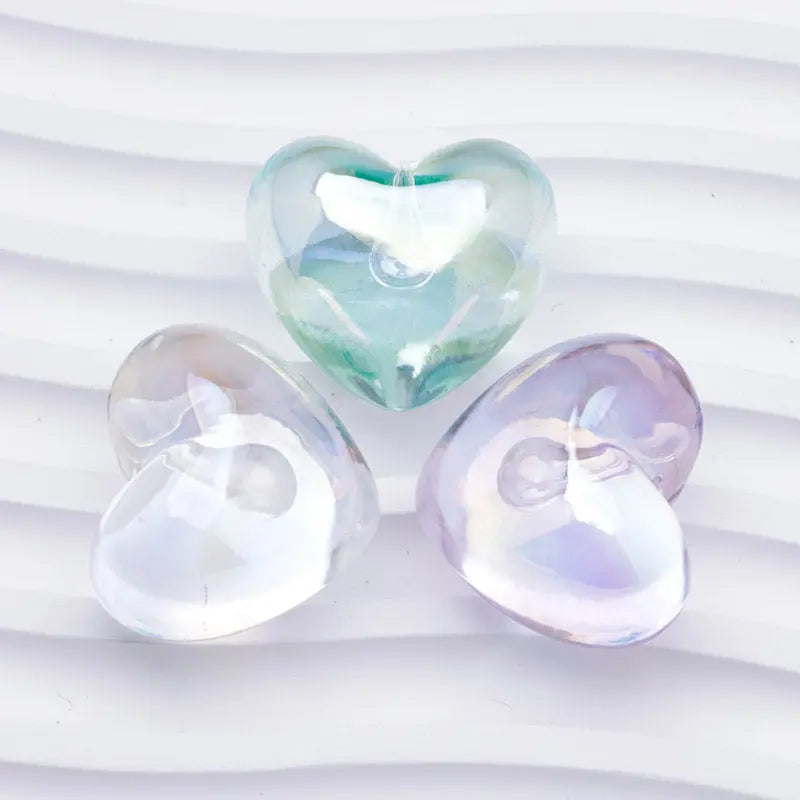 FS5131- Uv Clear Color Heart Pendant Beads Translucent Uv Half-Hole Heart Beads Beads Charms Zoe's DIY Shop