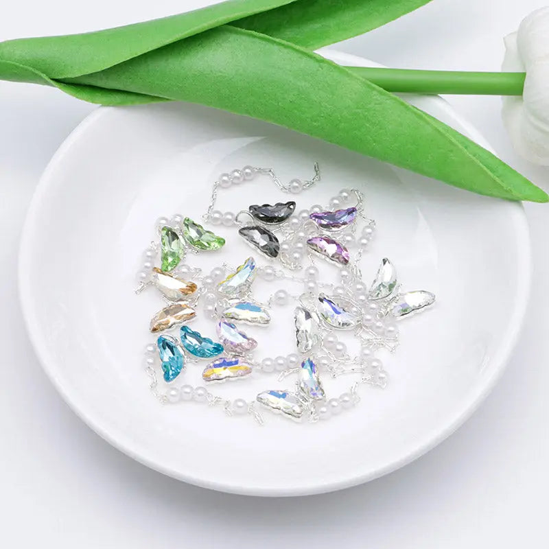 FS5362- 14*48Mm Alloy Crystal Butterfly Pearl Pendant Nail Art Stickers For DIY Projects Zoe's DIY Shop
