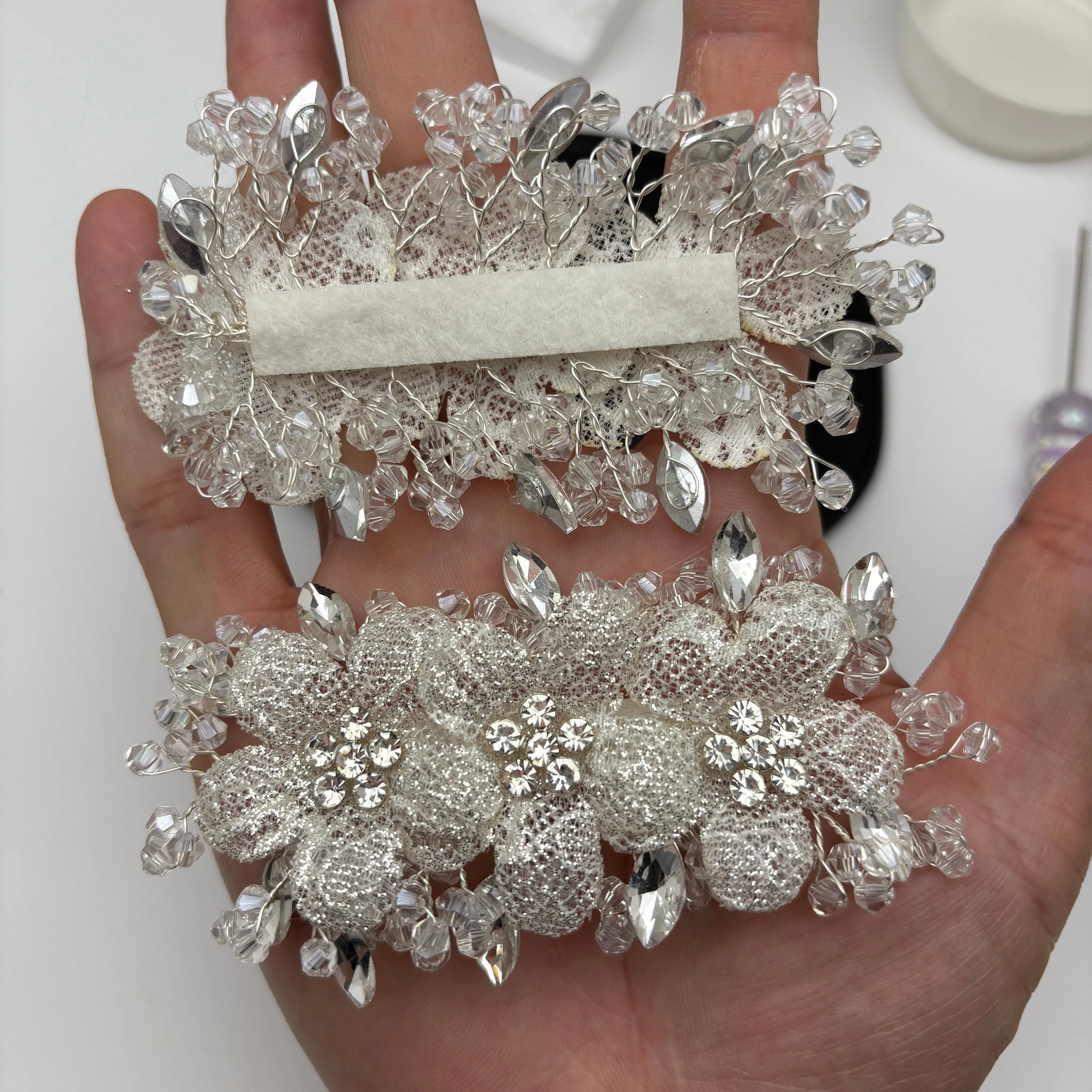 FS5410- About 50*100mm Handmade Three Diamond Flowers With Crystals Zoe's DIY Shop