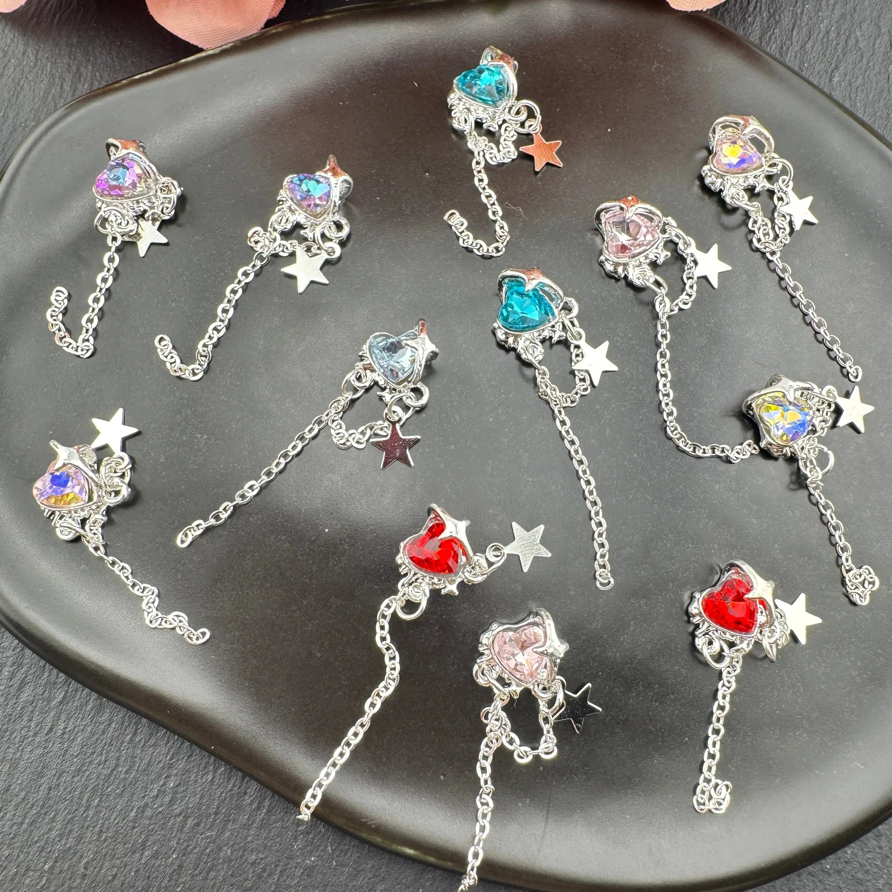 FS5413-Random Mixed Color 11×32mm Crystal Heart Nail Charms With Dangle For Making Fancy Beads Or Fancy Pen For DIY Project Zoe's DIY Shop