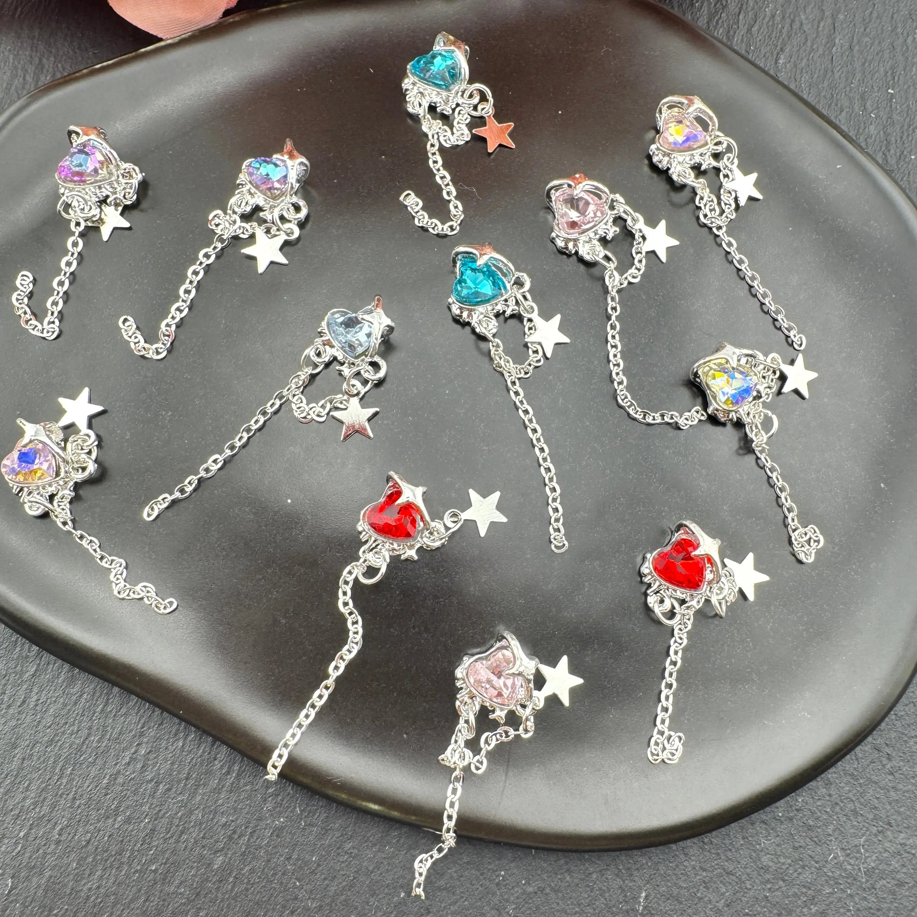 FS5413-Random Mixed Color 11×32mm Crystal Heart Nail Charms With Dangle For Making Fancy Beads Or Fancy Pen For DIY Project Zoe's DIY Shop