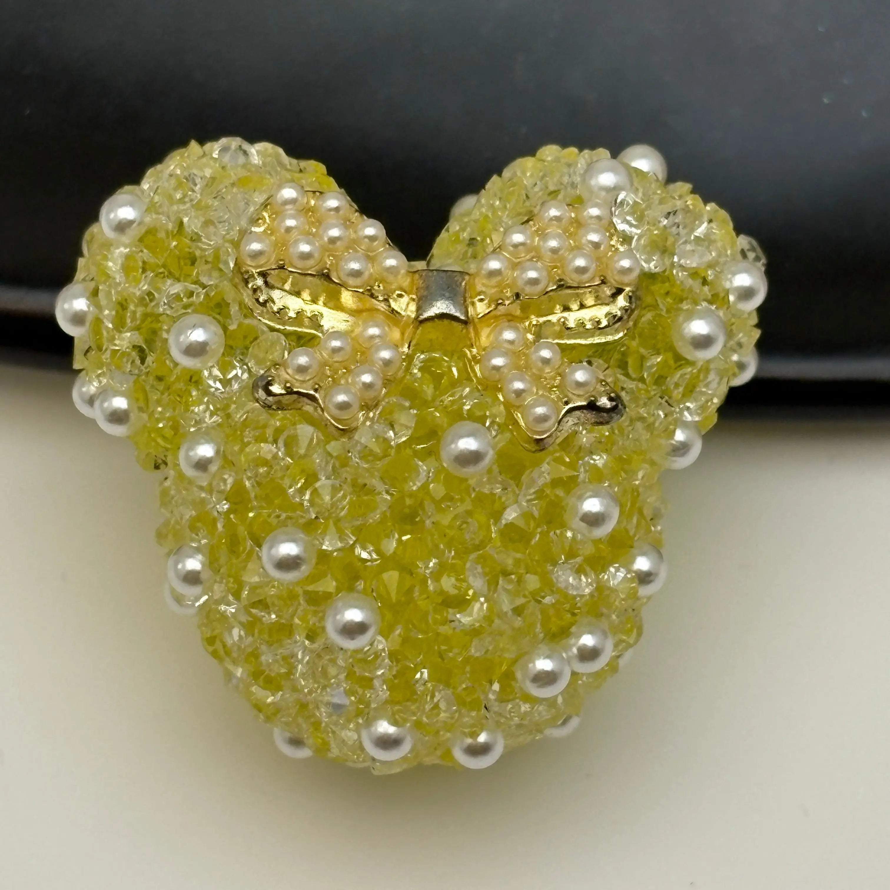 FS5433- 28Mm Pearl And Diamonds Bow Mickey Beads Pearl And Diamond-Added Bow-Knot Mickey Head Beads For DIY Project Zoe's DIY Shop