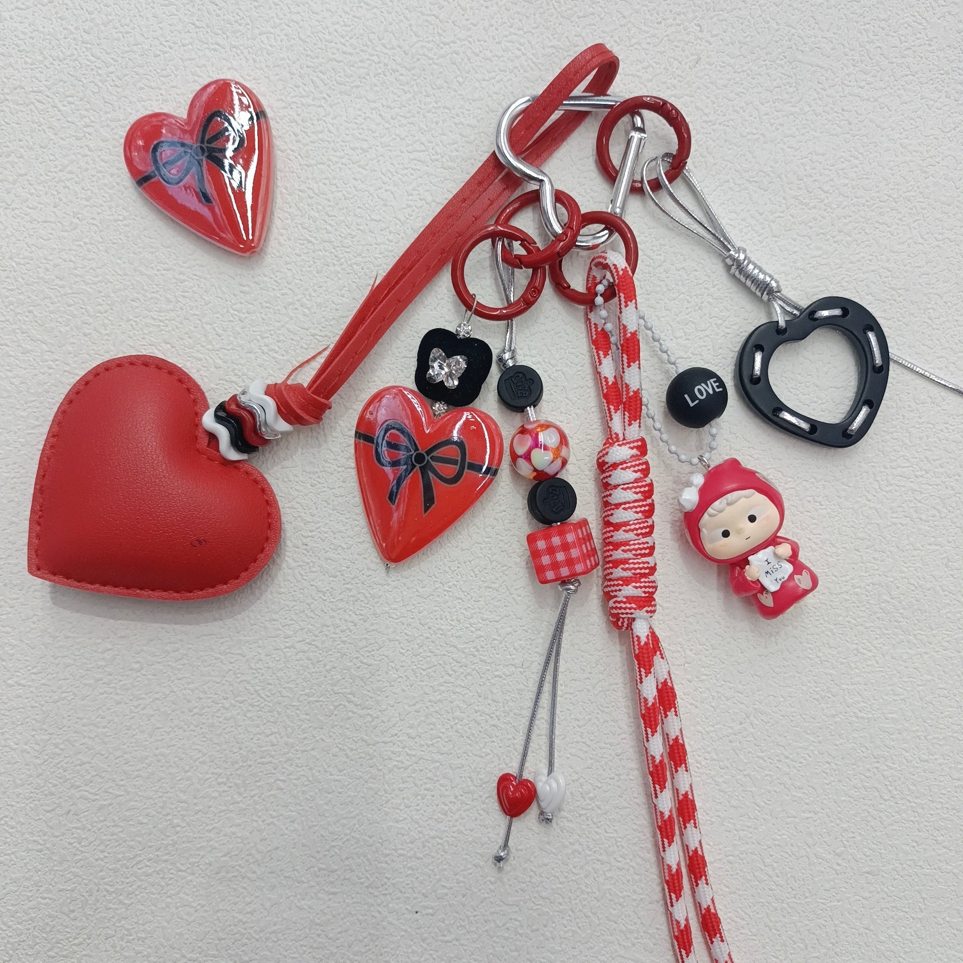 FS2278-Bow Printed Heart Acrylic Beads Fit For Beadable Pens