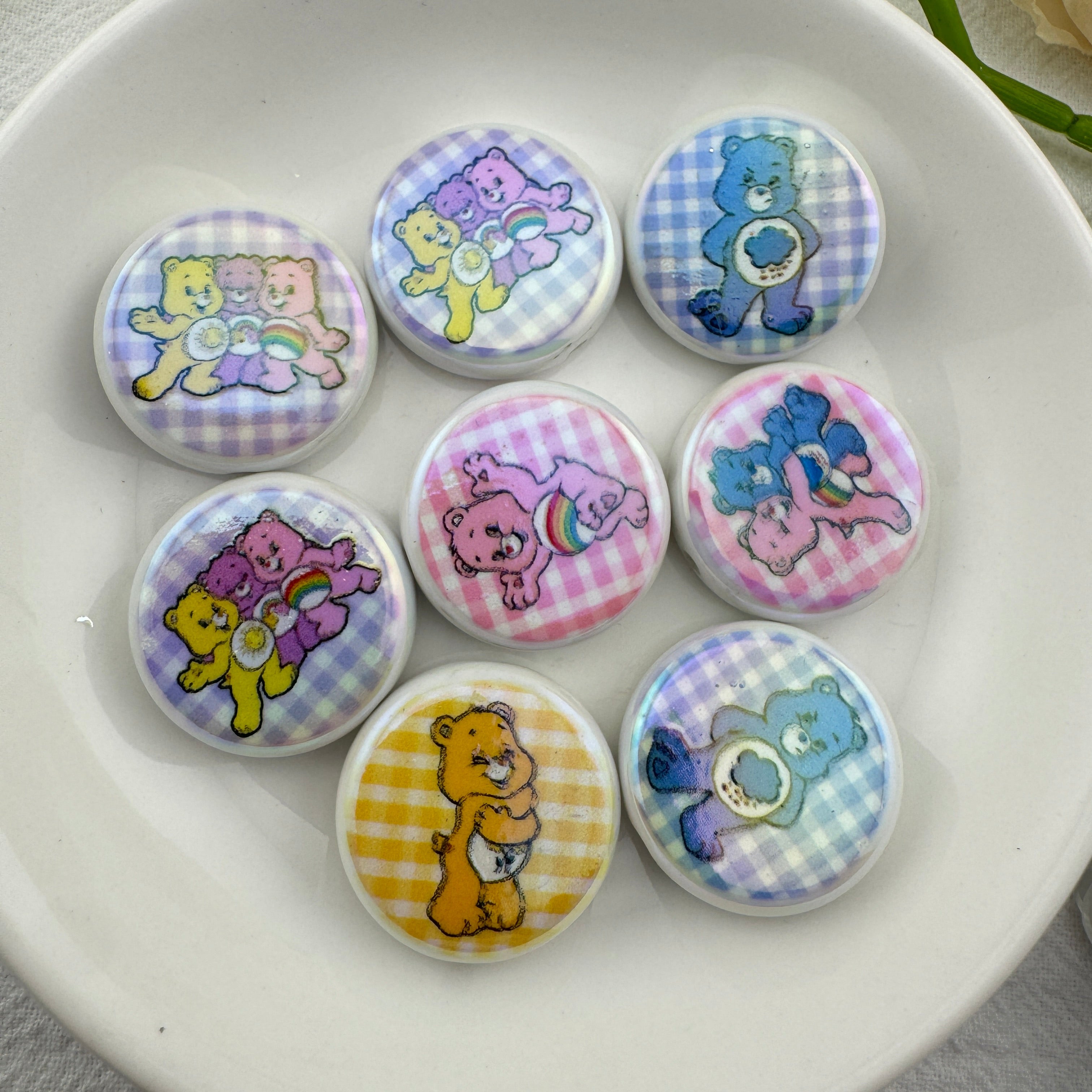 FS6701-20mm Rainbow Bear Printed Round Plate Acrylic Beads Zoe's DIY Shop