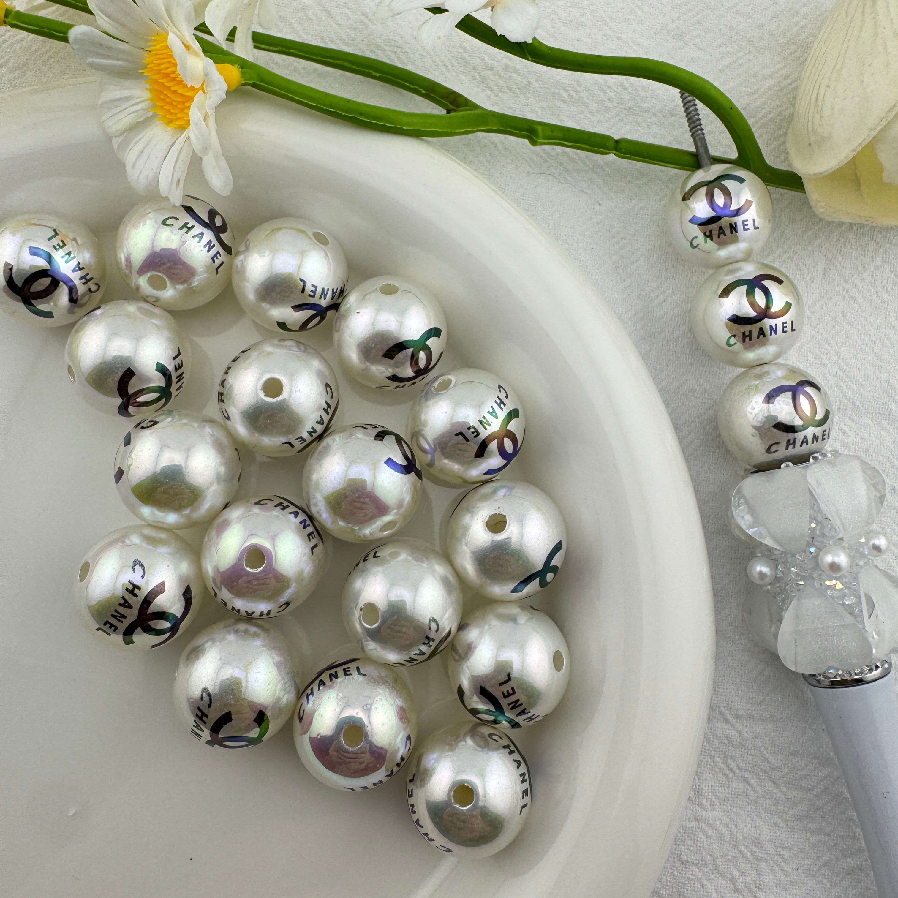 FS6708-16mm Pearl Looking UV Coating Printed Acrylic Beads Zoe's DIY Shop