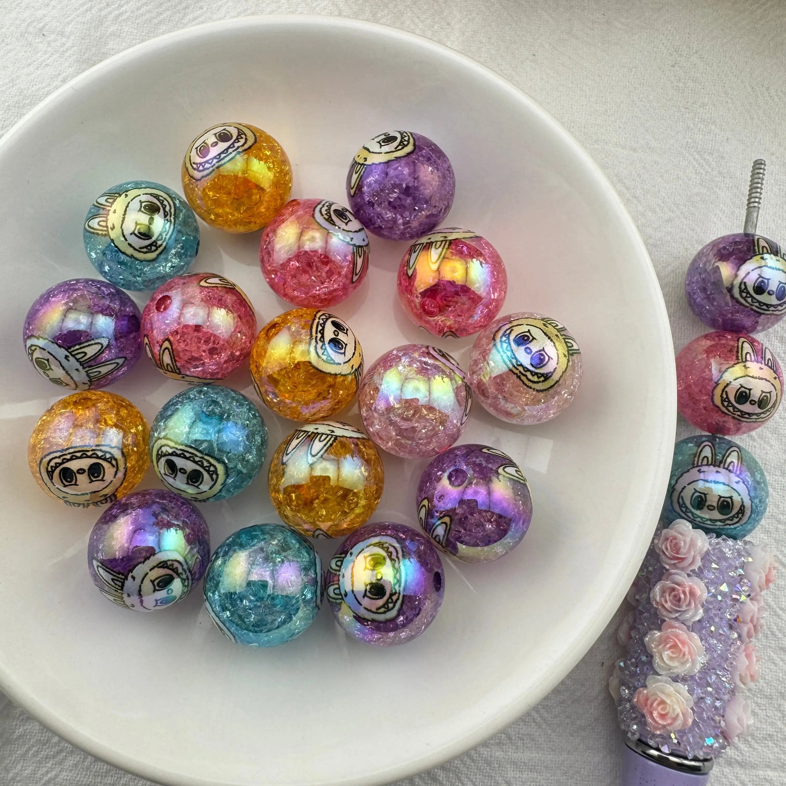 FS6699-16mm Cracked LBB Printed Acrylic Beads Zoe's DIY Shop