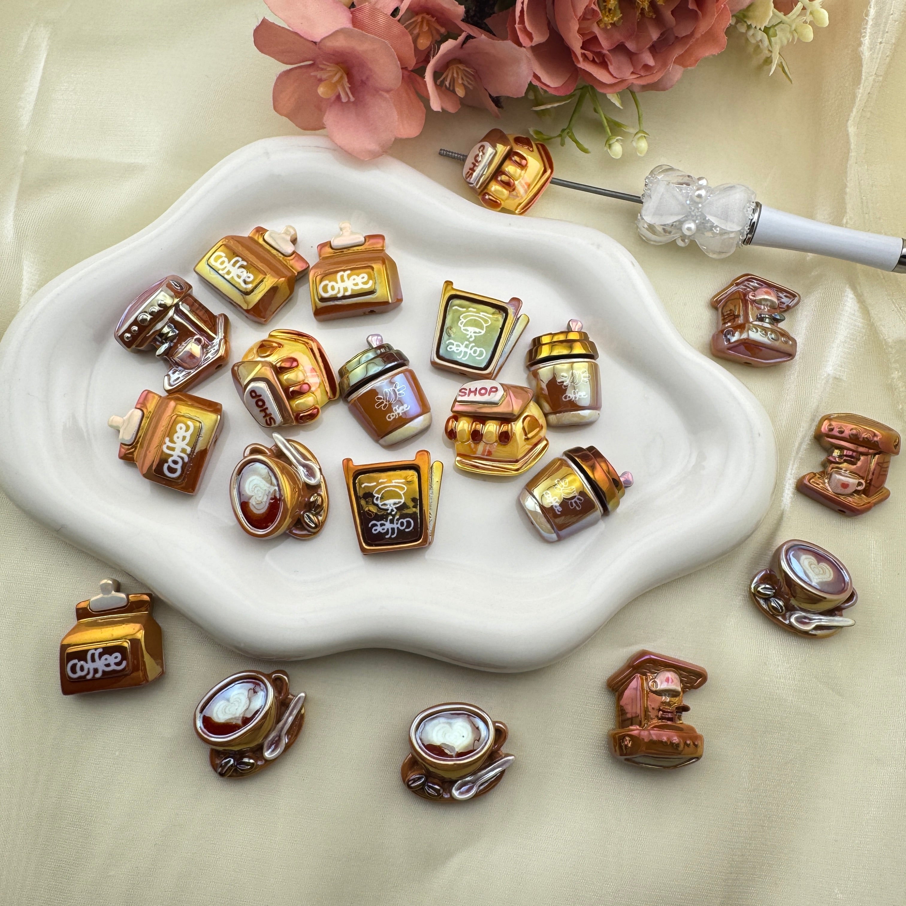 FS6727-Coffee Series UV Coating Acrylic Beads Zoe's DIY Shop