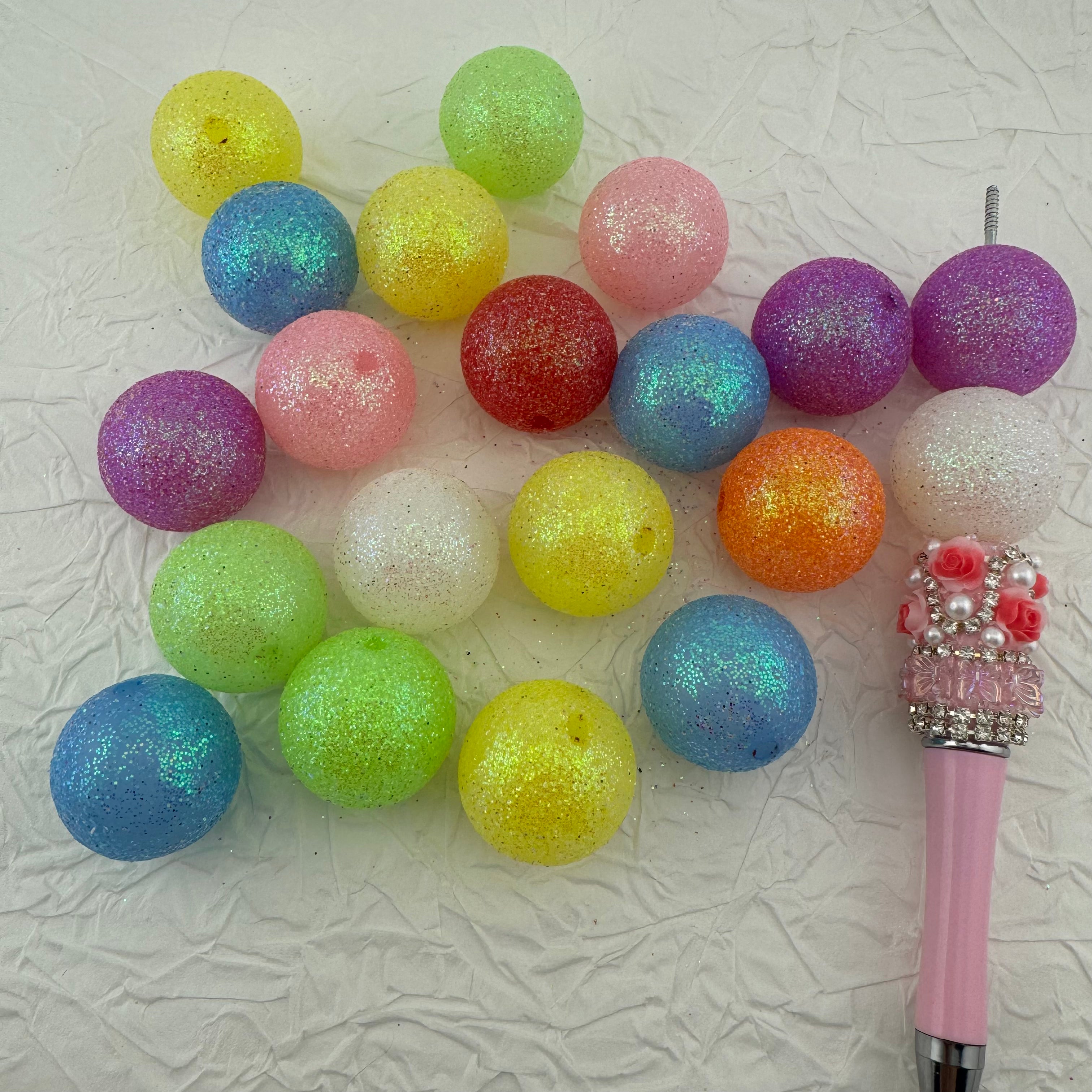 FS1704-25MM Random Mixed Color Shermmering Acrylic Beads Fit For Beadable Pens