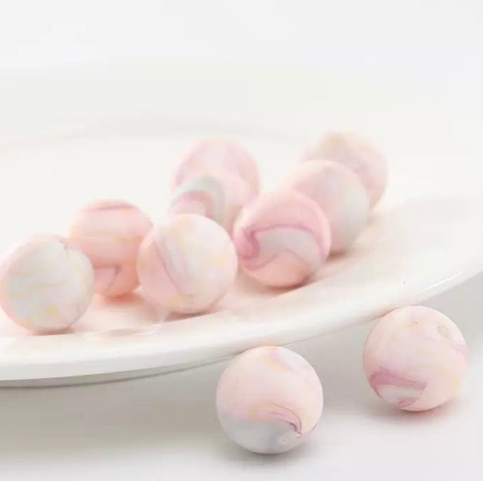 FS2548-Pink Marble Printed  #34 Silicone Beads