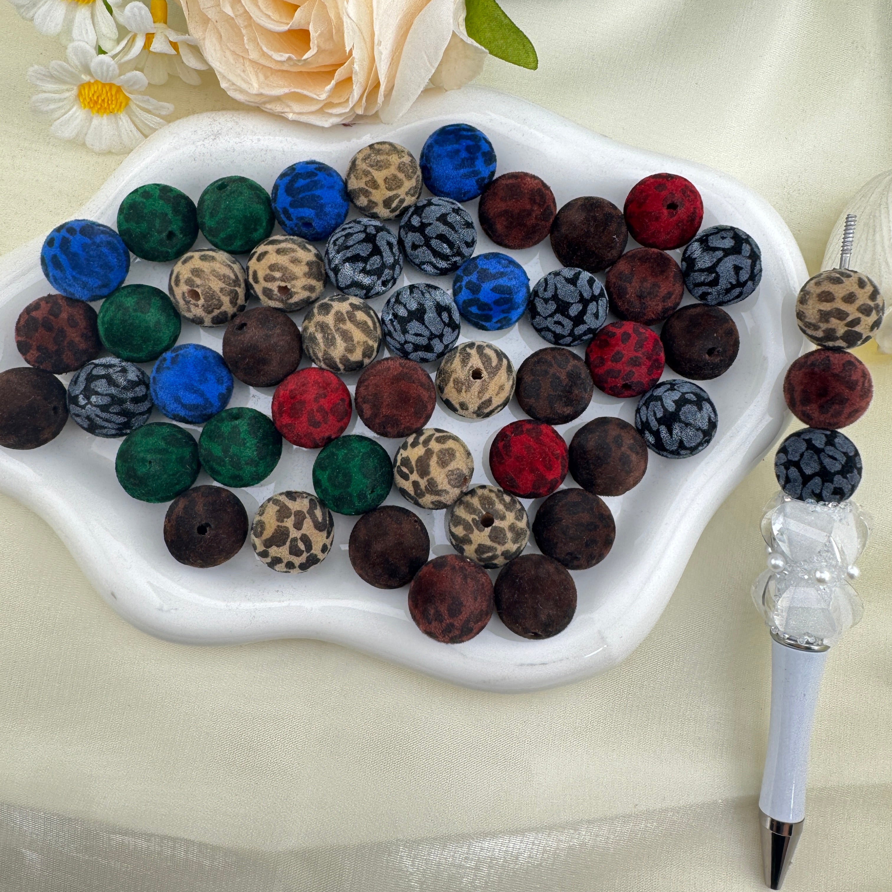 FS6832-Random Mixed Dark Color 16mm Flocked Acrylic Beads Zoe DIY Wholesale