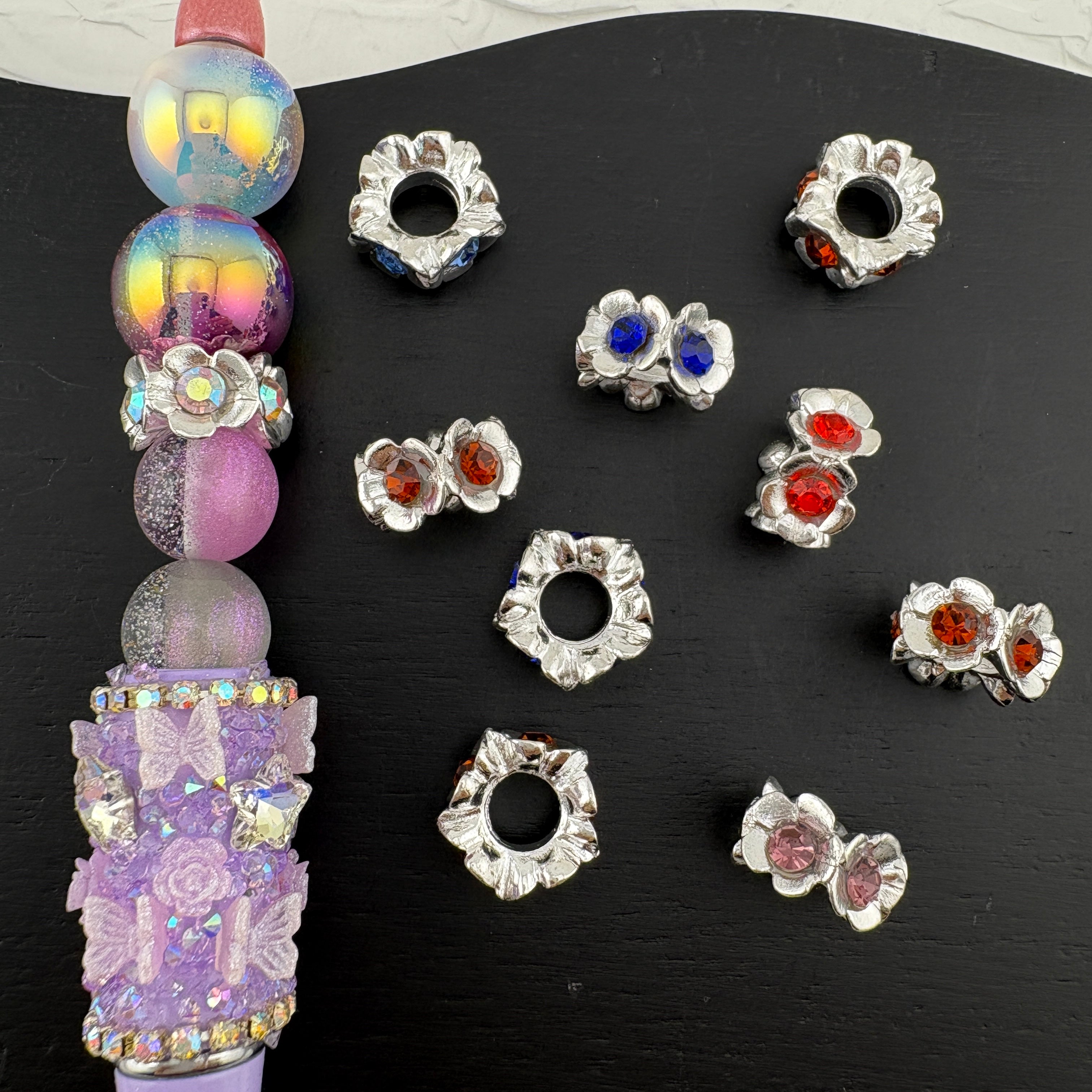 FS2507- 14mm 5 Diamonds Flower Alloy Spacers fit for Pens Mixed Color