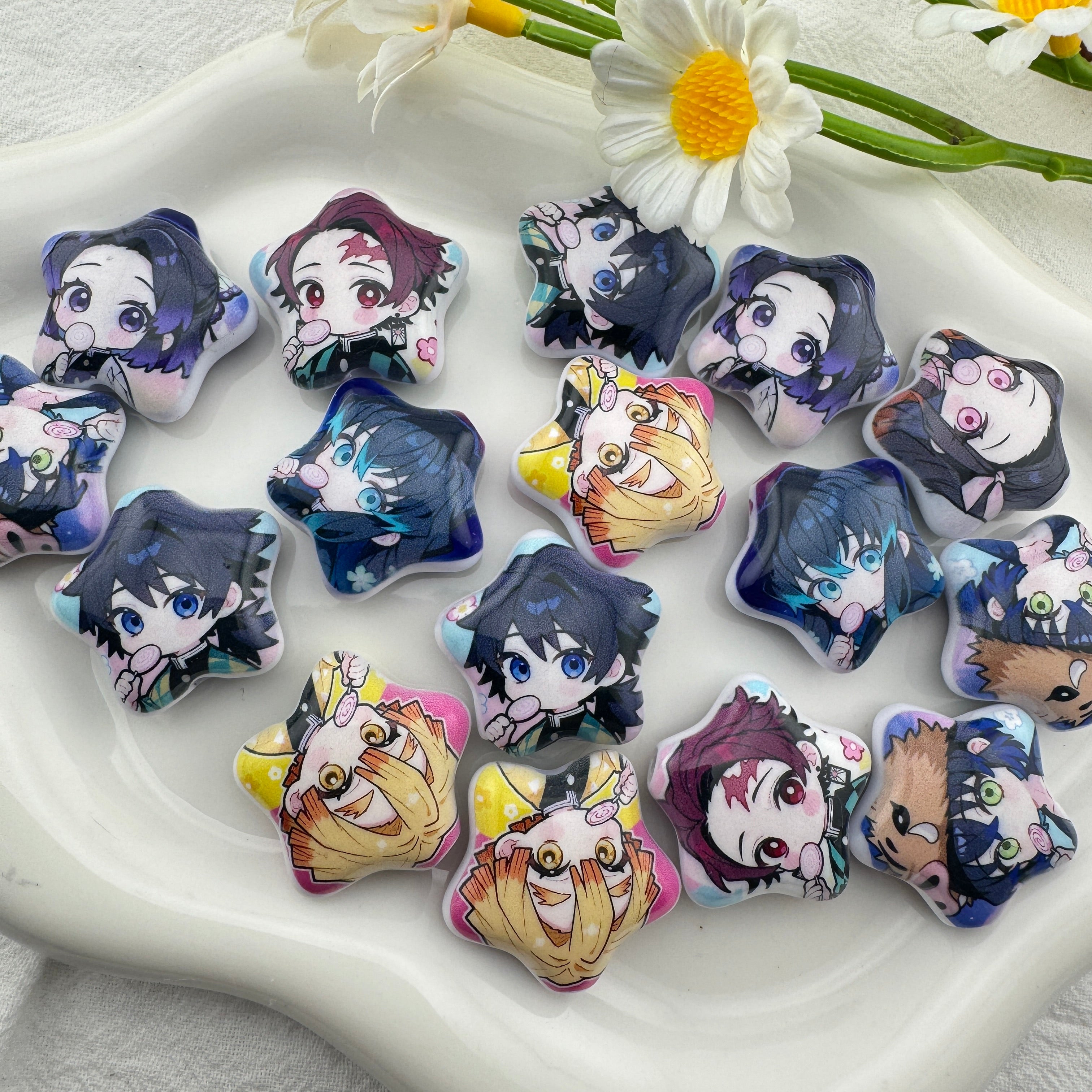 FS6695-25mm Demon Slayer Star Printed Acrylic Beads Zoe's DIY Shop