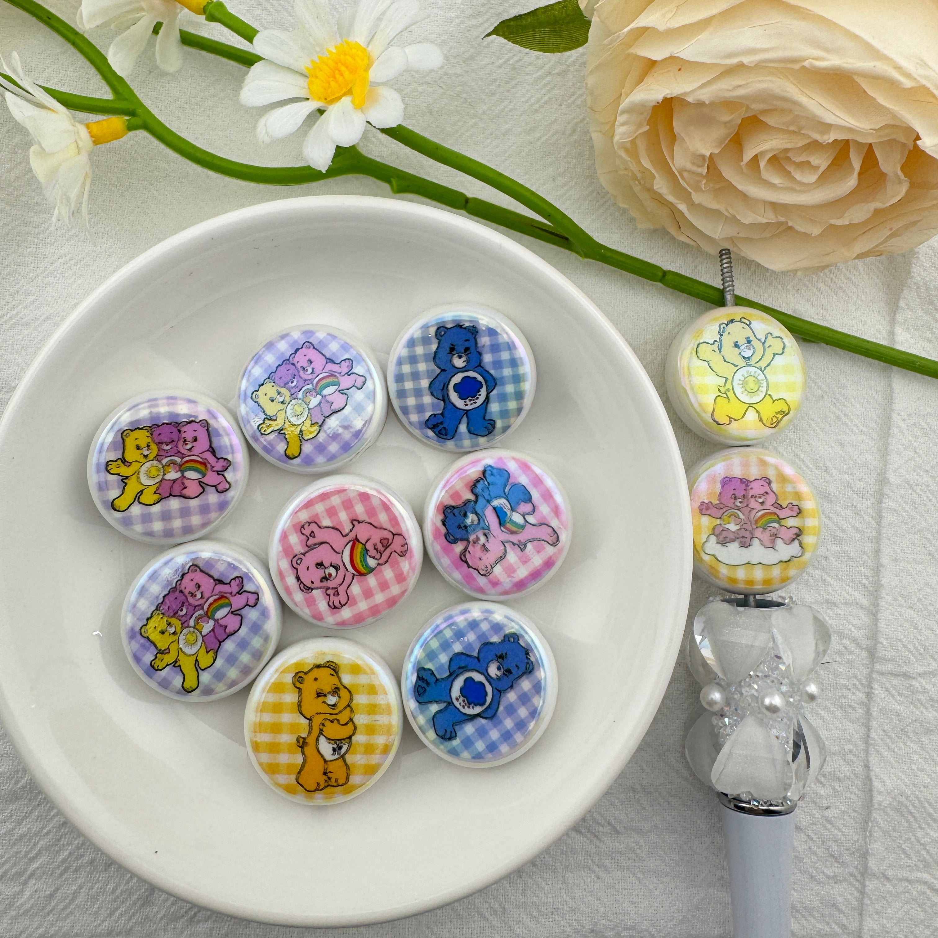 FS6701-20mm Rainbow Bear Printed Round Plate Acrylic Beads Zoe's DIY Shop