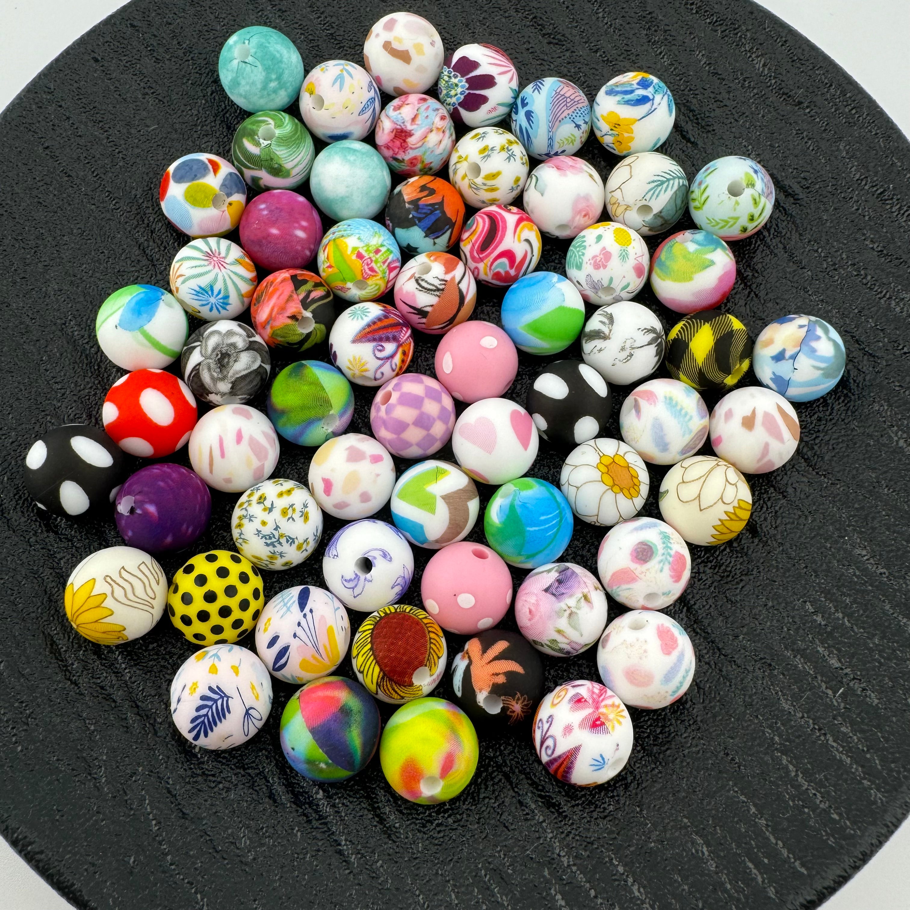 FS1678-12MM Size Random Mixed Printed Silicone Beads Fit For Beadable Pens