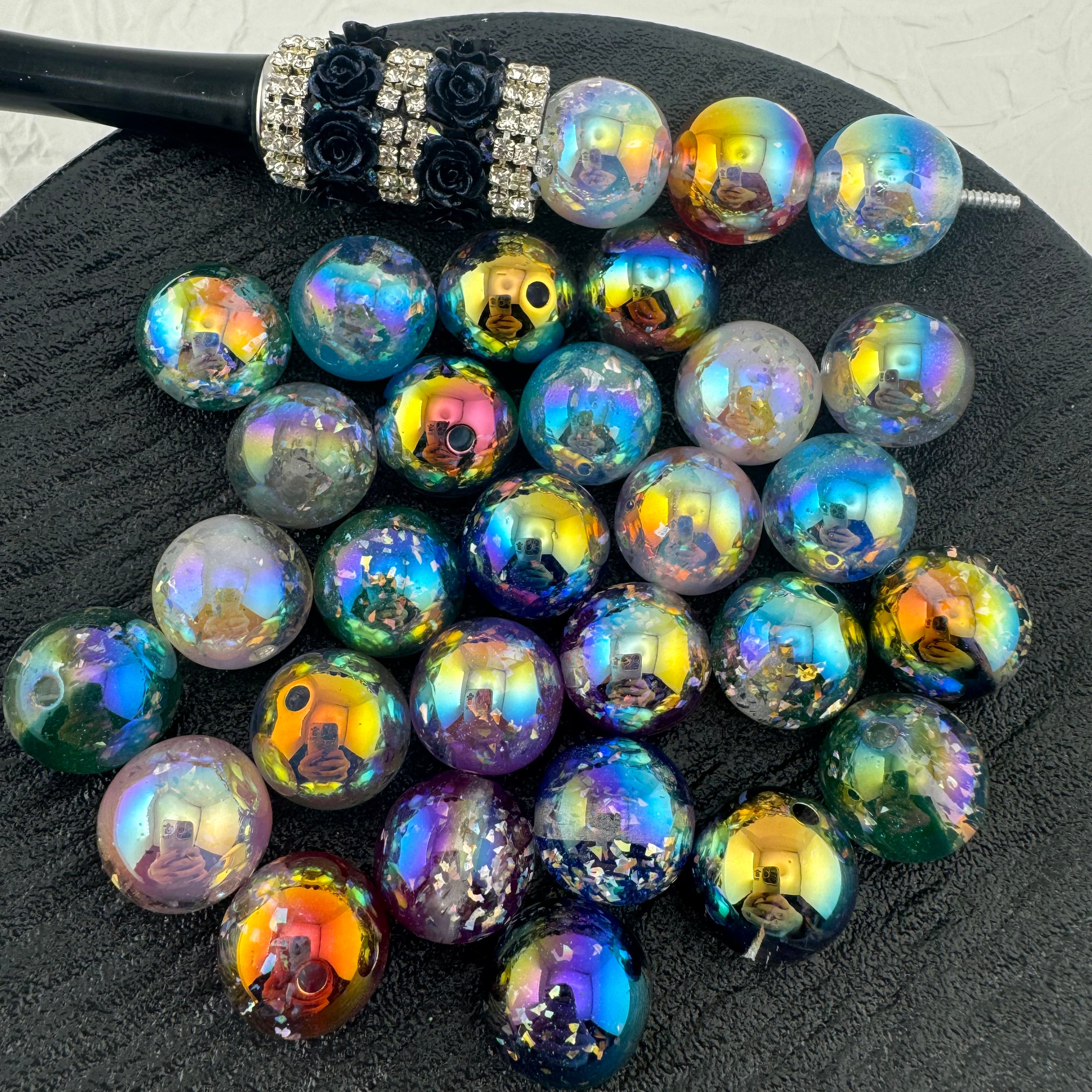 FS1245- 16MM Round UV Shiny Random Mixed Color Resin Beads Fit For Beadable Pens