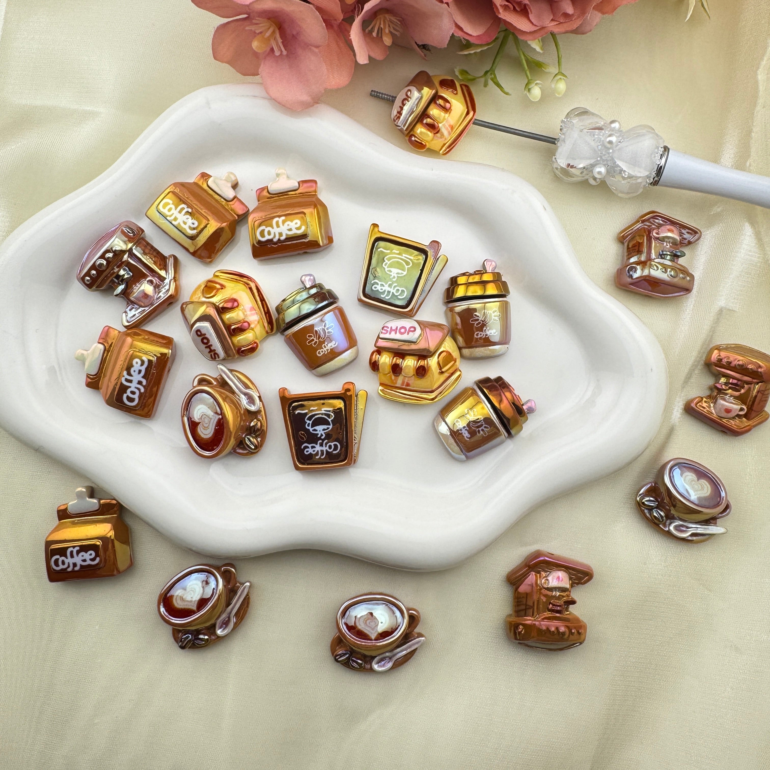 FS6727-Coffee Series UV Coating Acrylic Beads Zoe's DIY Shop