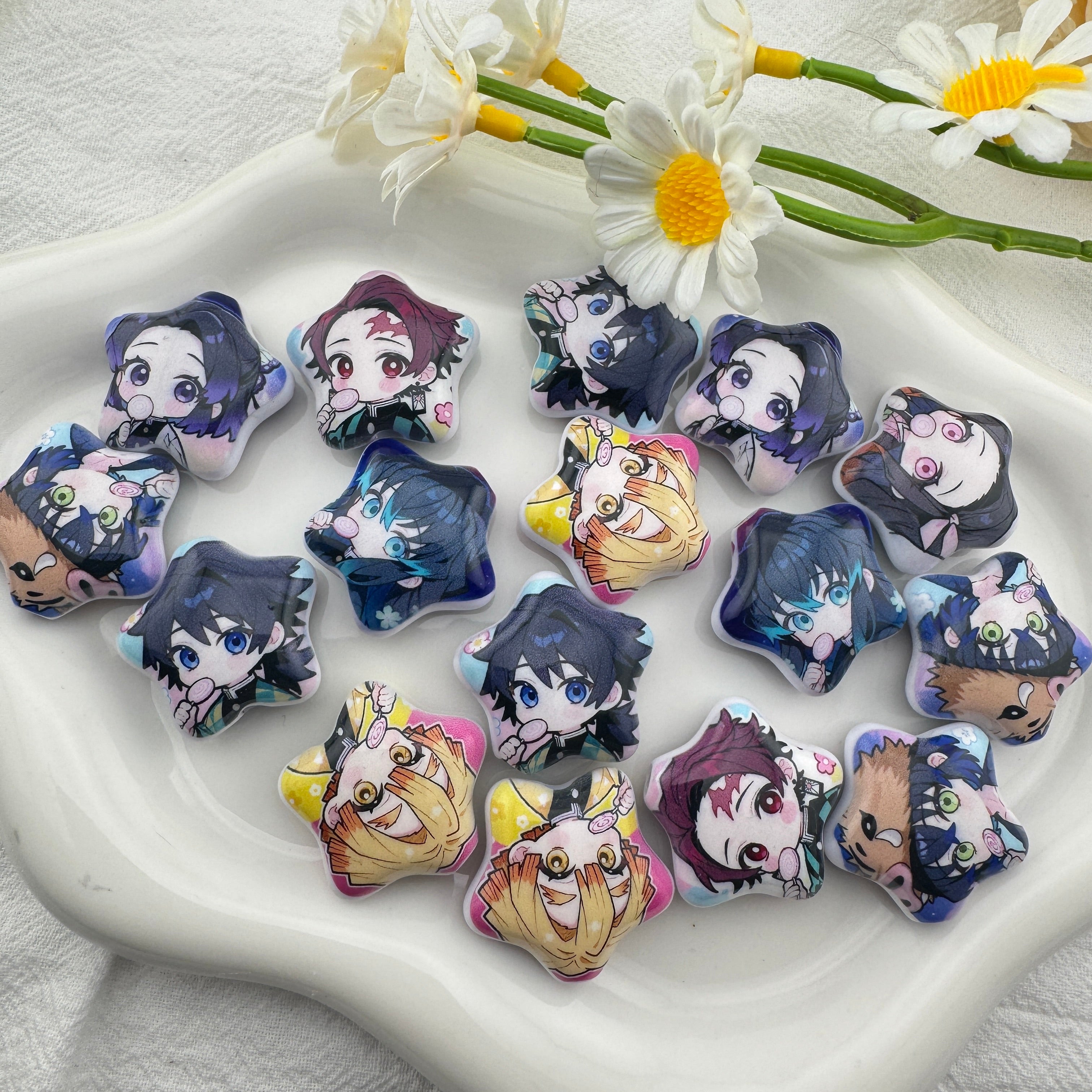 FS6695-25mm Demon Slayer Star Printed Acrylic Beads Zoe's DIY Shop