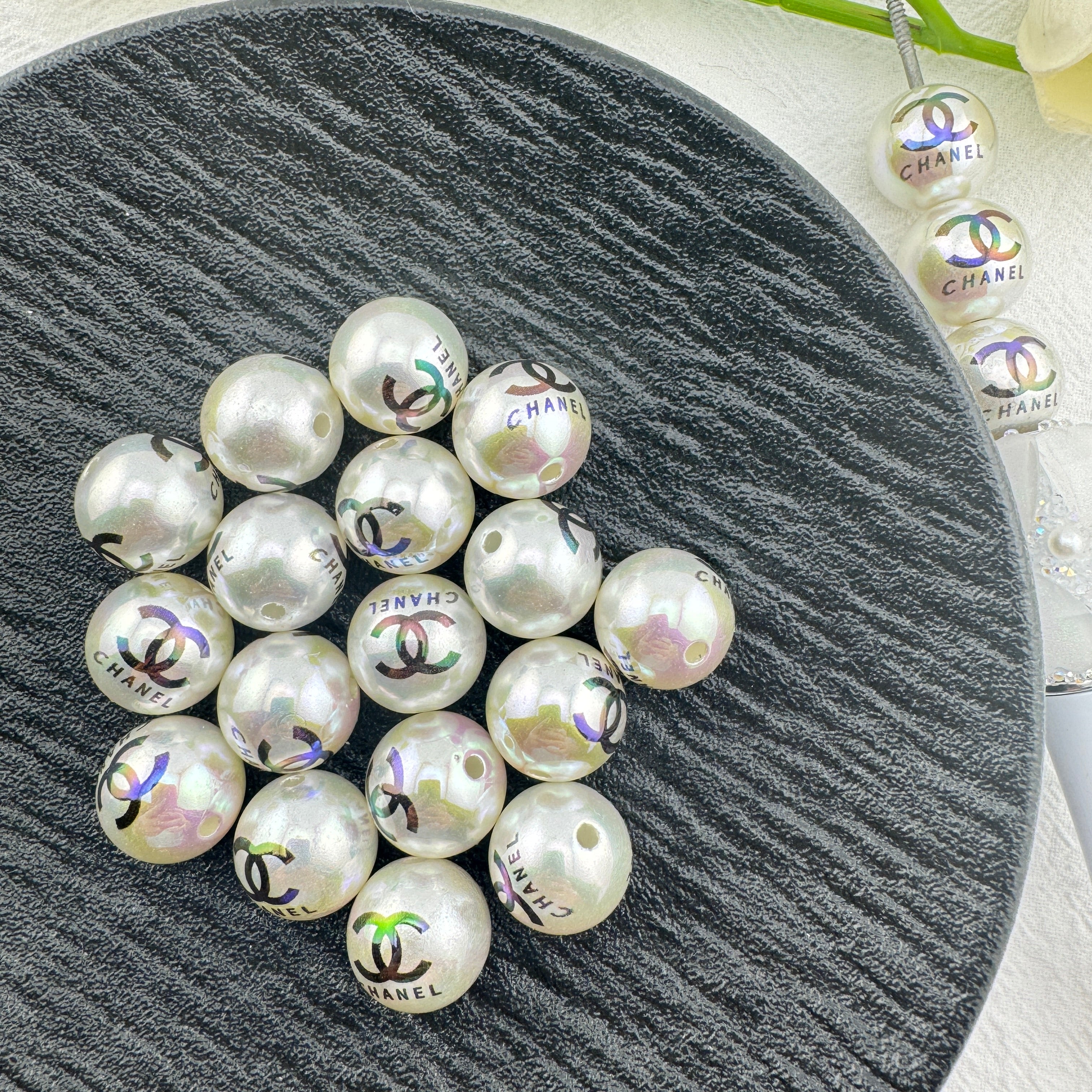 FS6708-16mm Pearl Looking UV Coating Printed Acrylic Beads Zoe's DIY Shop