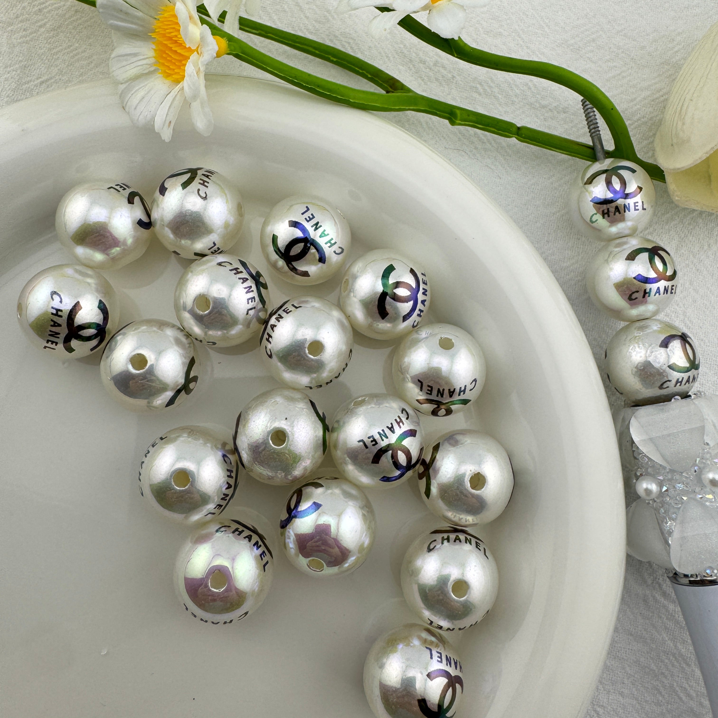 FS6708-16mm Pearl Looking UV Coating Printed Acrylic Beads Zoe's DIY Shop