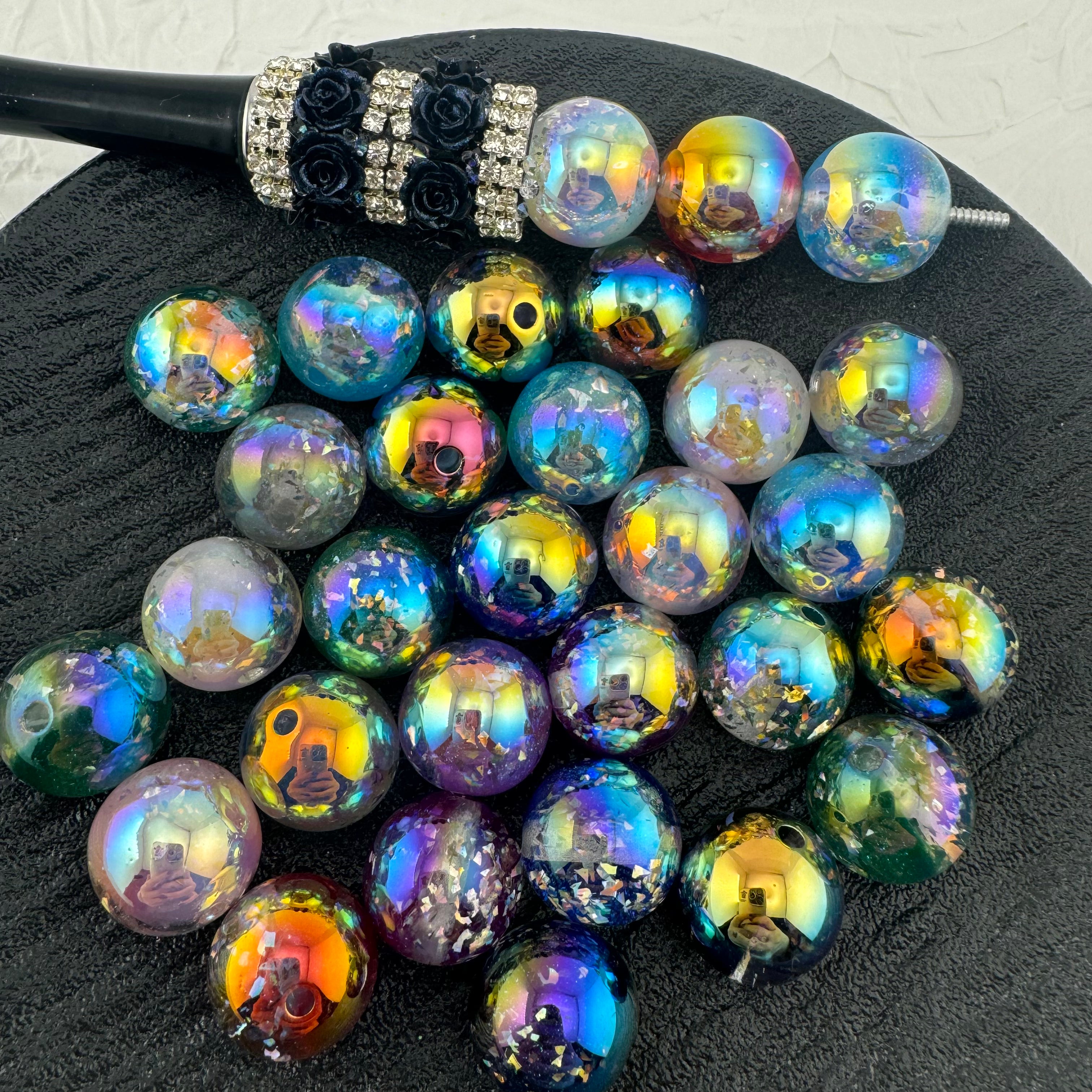 FS1245- 16MM Round UV Shiny Random Mixed Color Resin Beads Fit For Beadable Pens