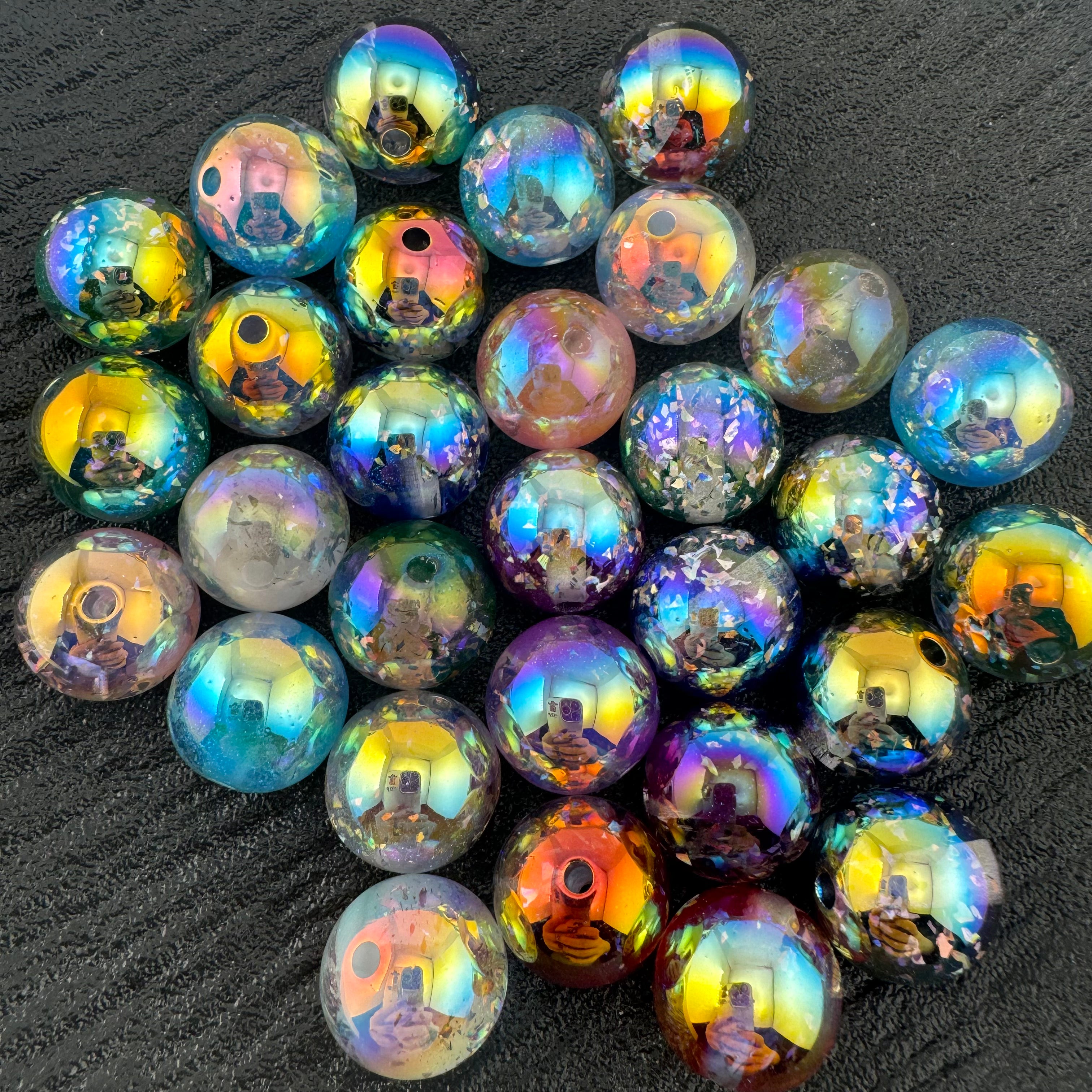 FS1245- 16MM Round UV Shiny Random Mixed Color Resin Beads Fit For Beadable Pens