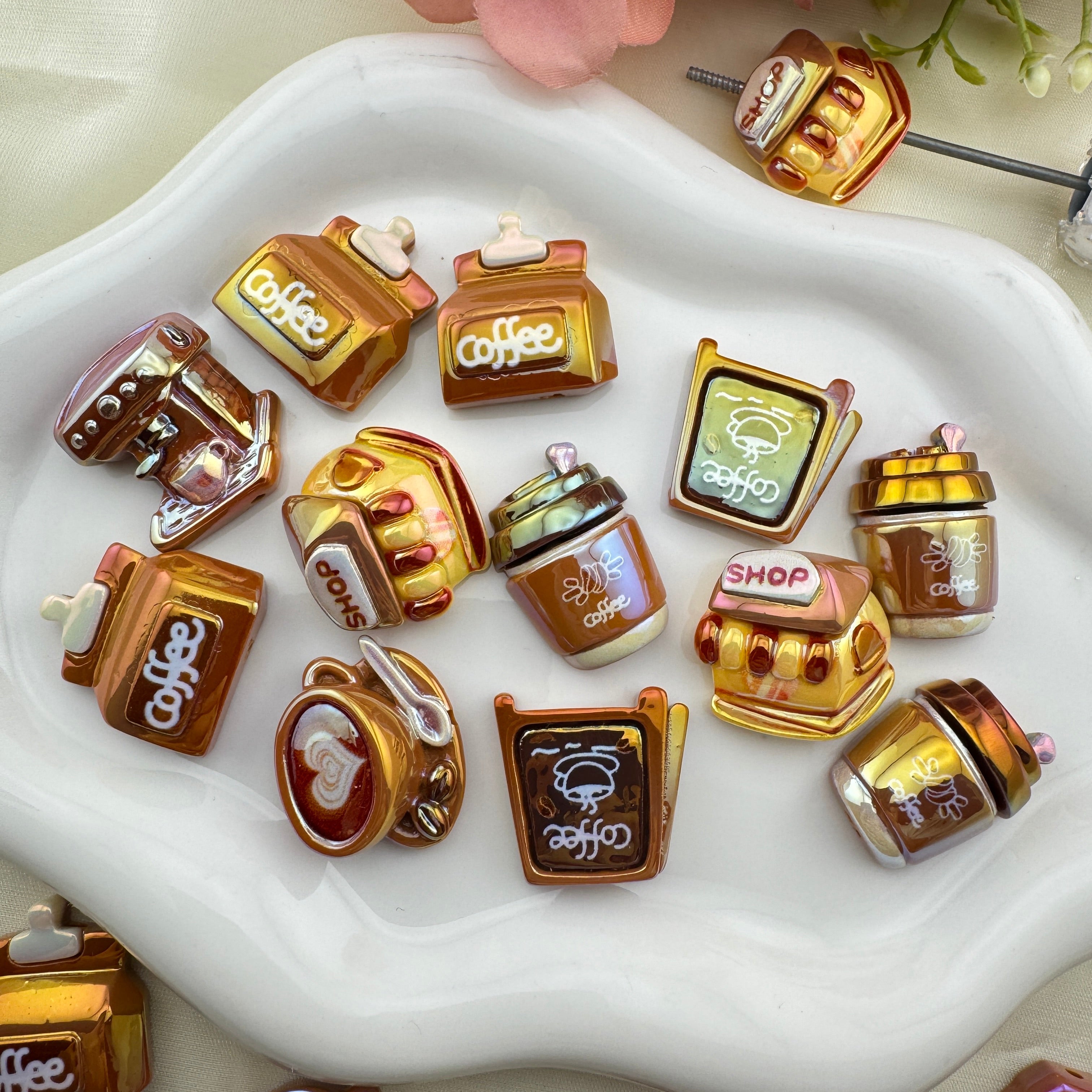 FS6727-Coffee Series UV Coating Acrylic Beads Zoe's DIY Shop