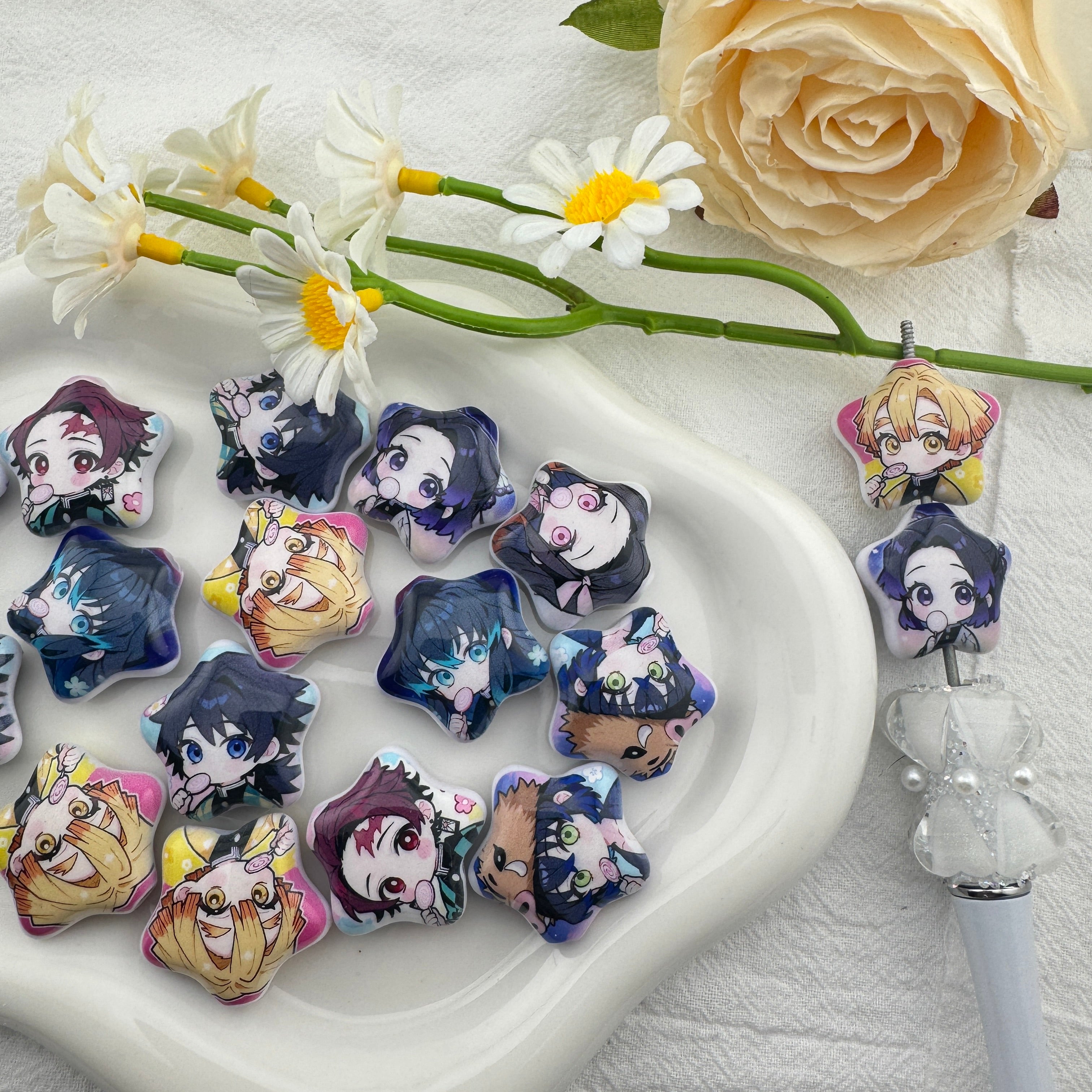 FS6695-25mm Demon Slayer Star Printed Acrylic Beads Zoe's DIY Shop