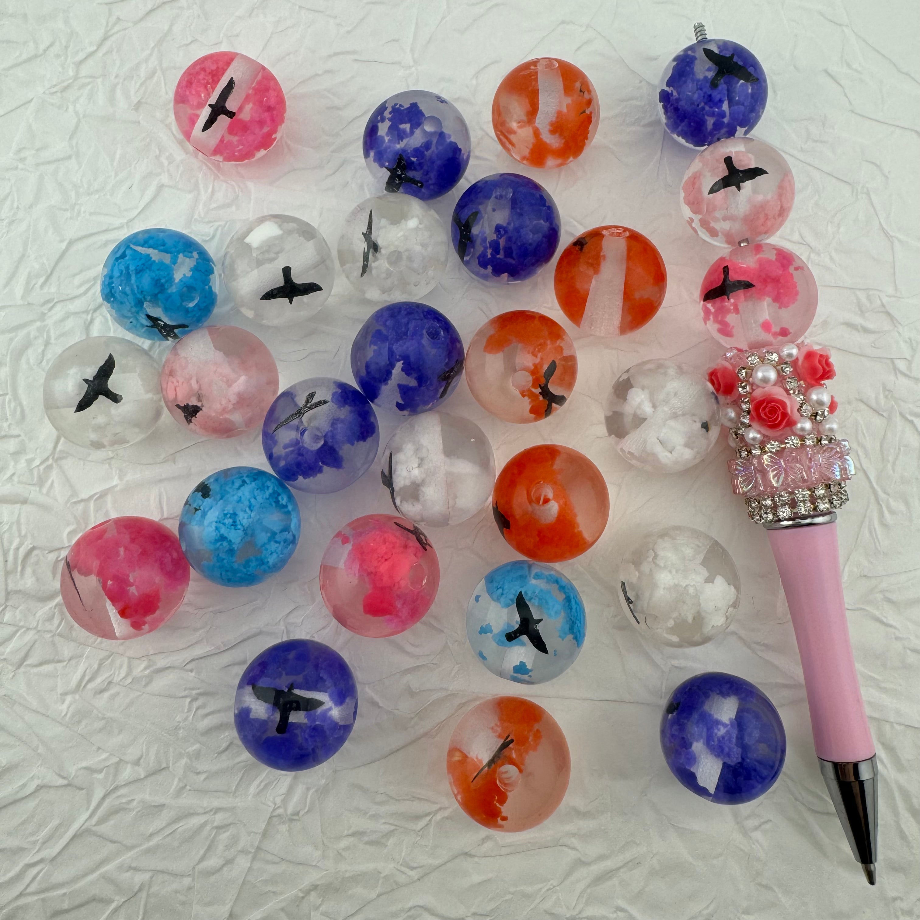 FS2404-20MM Glowing Cloud Resin Beads With Bird Inside (Not UV) Fit For Beadable Pens