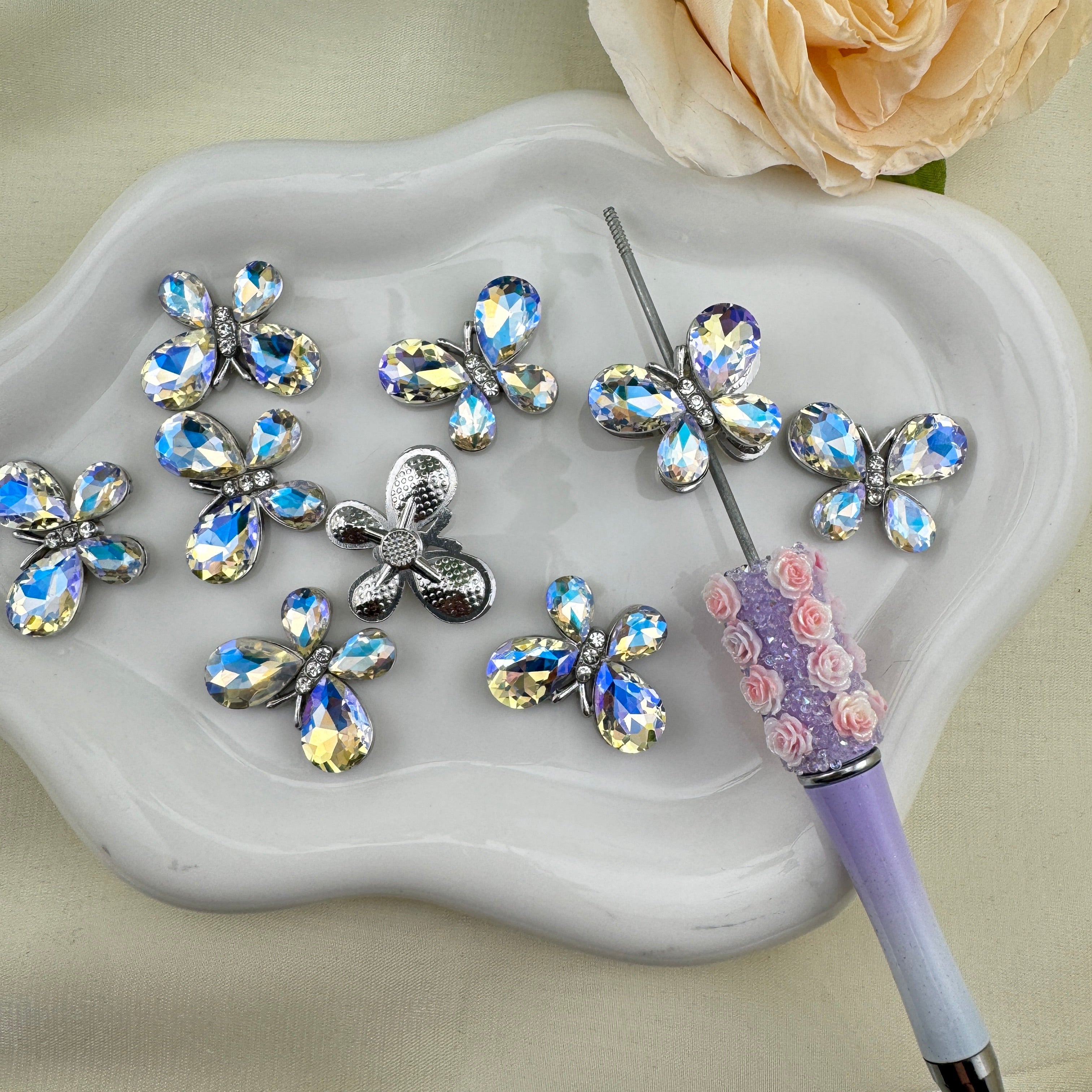 FS6194- 21×27mm Butterfly Metal Charms Butterfly Rhinestone Metal Patches Zoe's DIY Shop