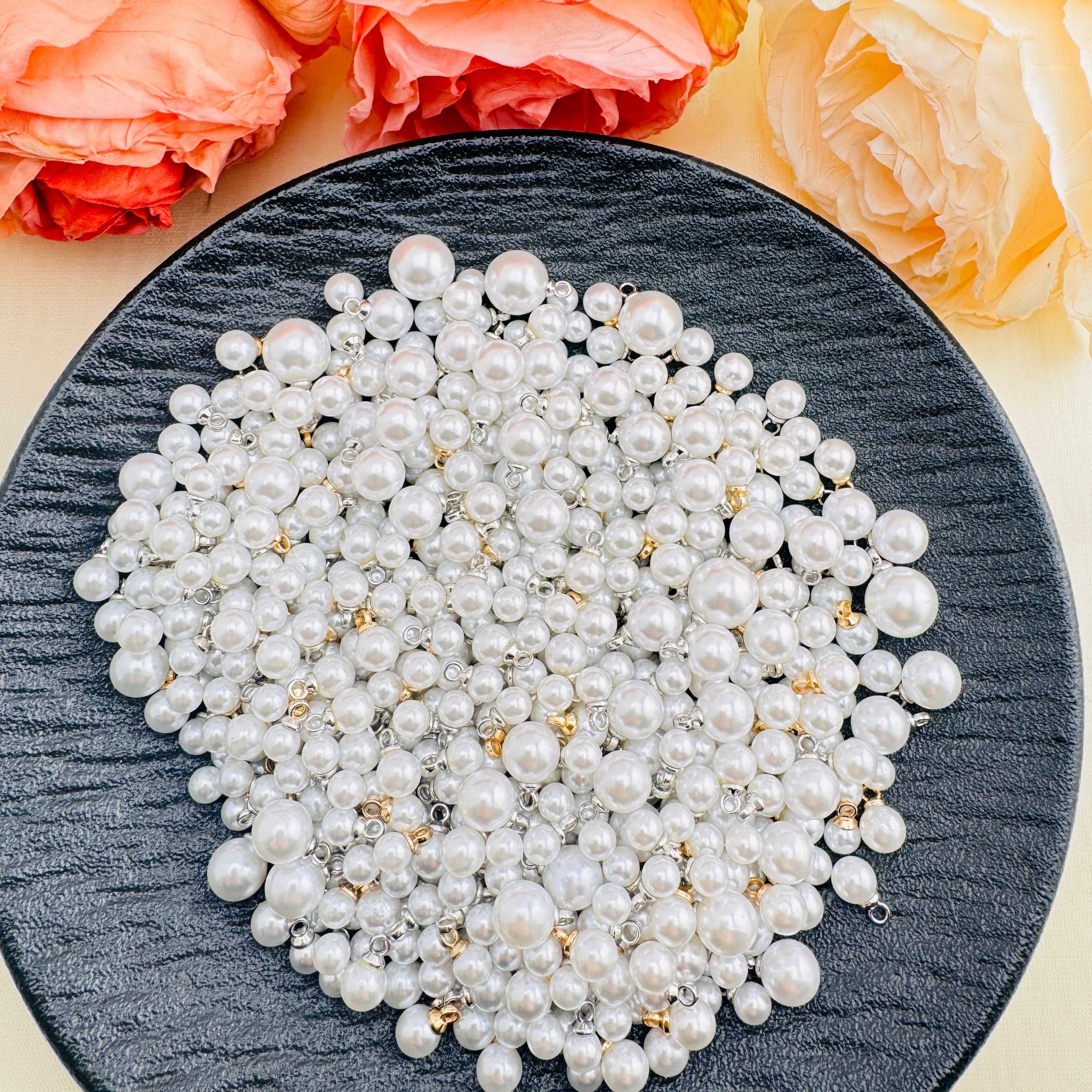 FS5359-Mixed 5+6+8+10mm Silver+Gold Mixed Size Pearl Charms - Zoe DIY Wholesale