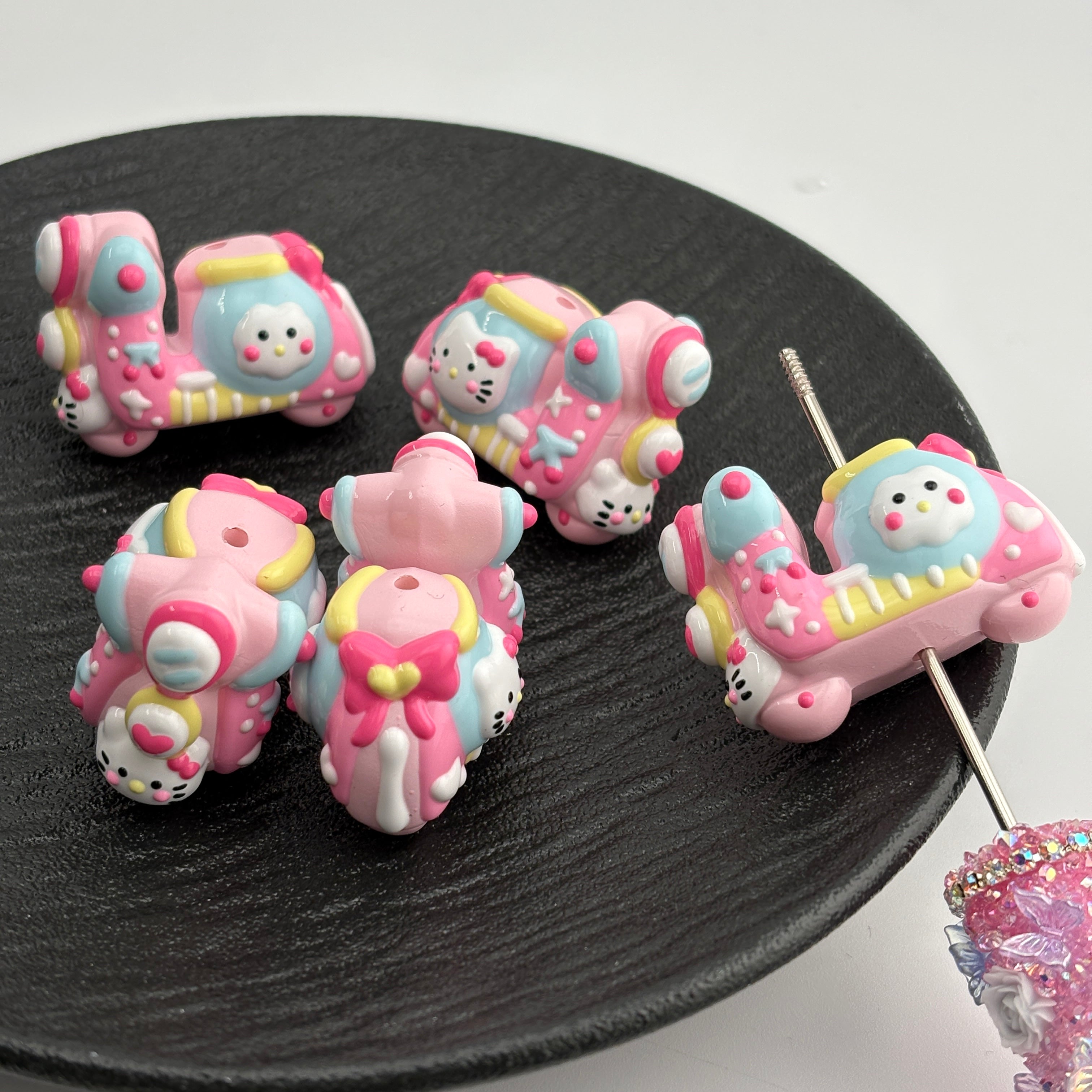 FS2135- 5PCS Pink HK motorbike Hand Painted Beads Fit For Beadable Pens