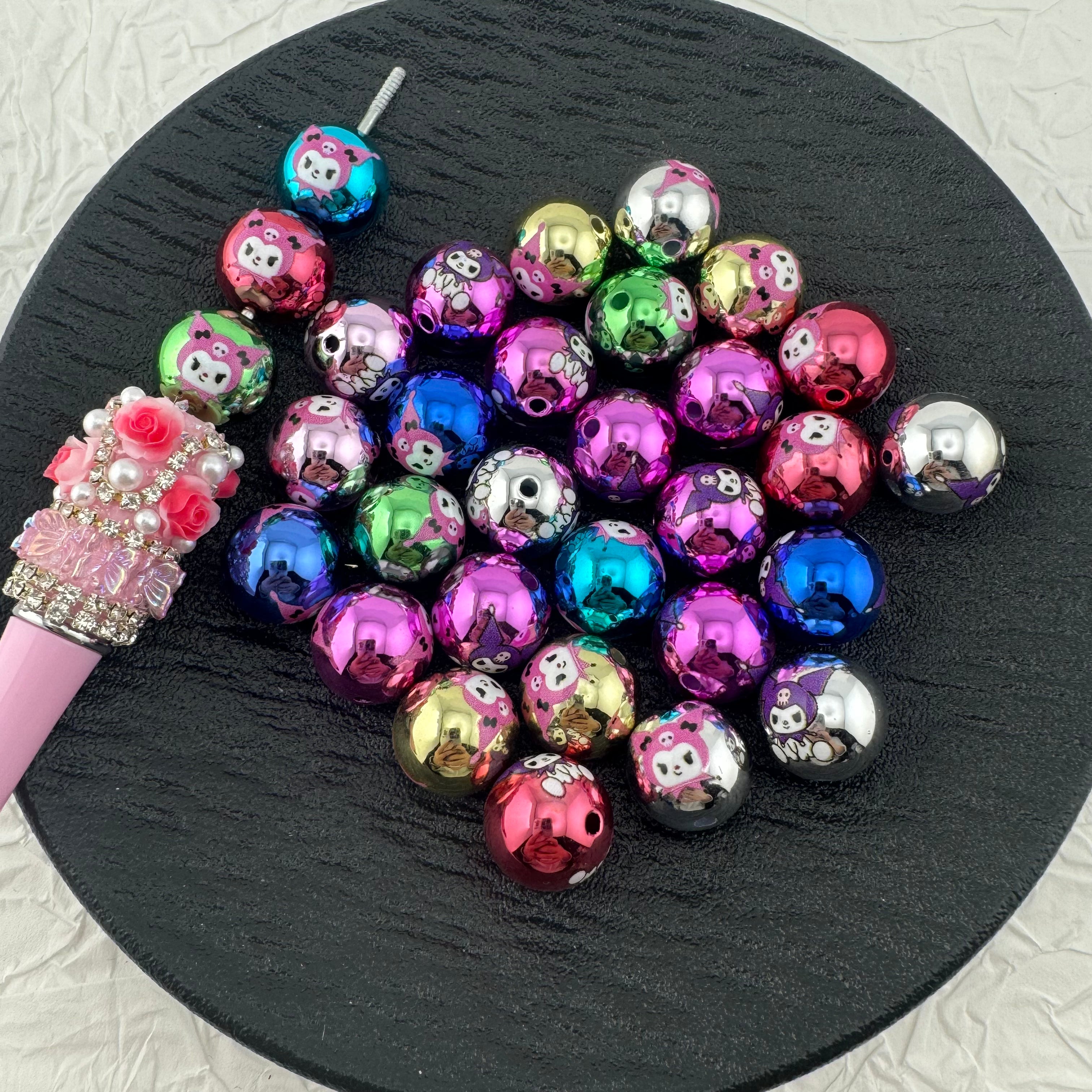 FS2258-16MM Random Mixed Color KuKu Metallic UV Shiny Acrylic Beads Fit For Beadable Pens