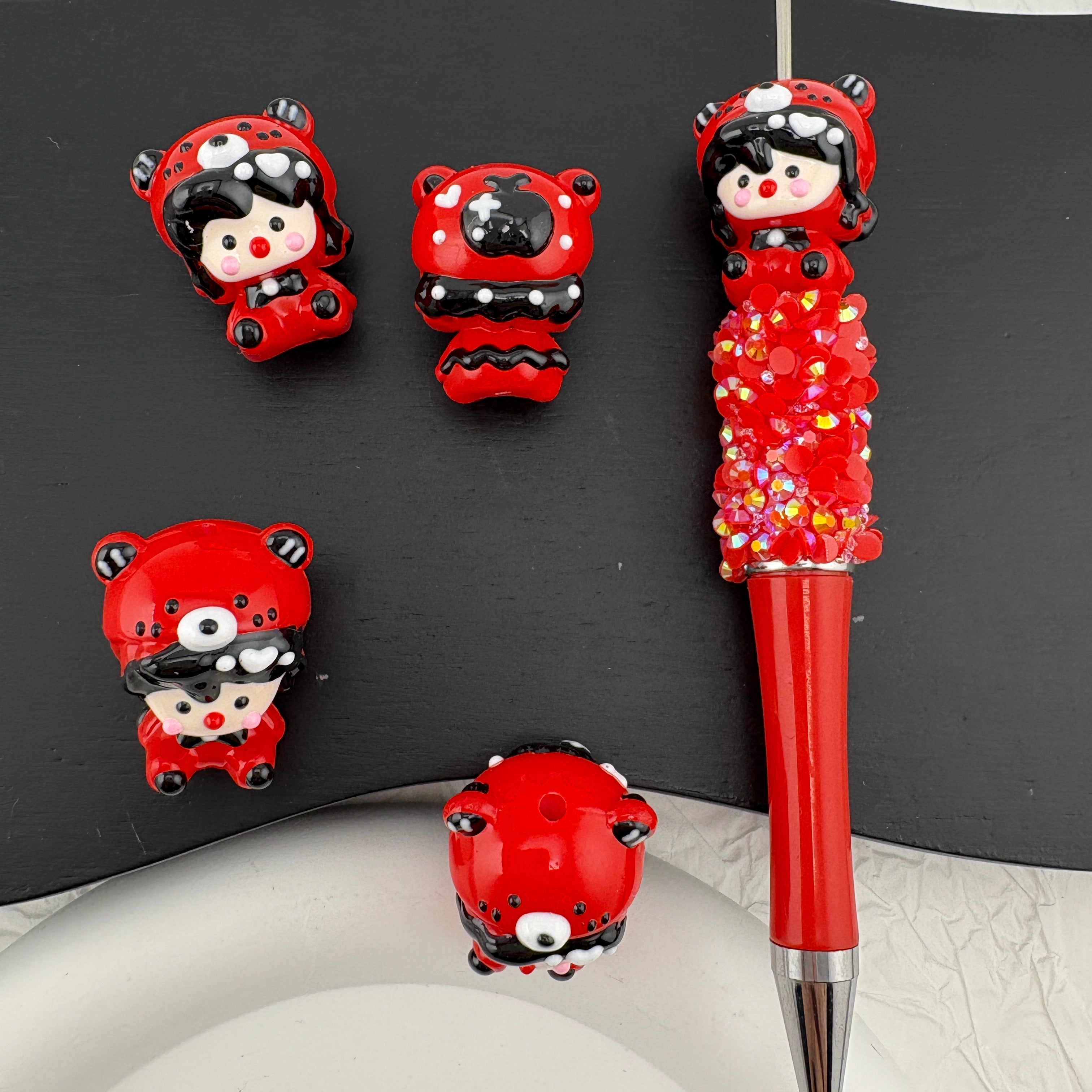 FS2562- 5PCS Red Dimoo Bear Hat with apple Hand-painted Beads